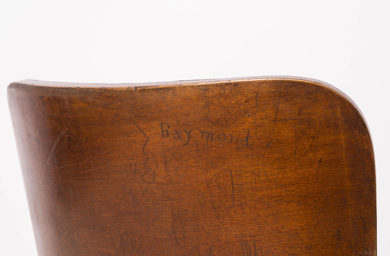 Asiento de biblioteca industrial plegable doble de principios del siglo XX, hierro fundido, madera curvada 6
