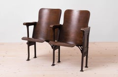 Early 20th Century Industrial Double Foldable Library Seat, Cast Iron, Bentwood