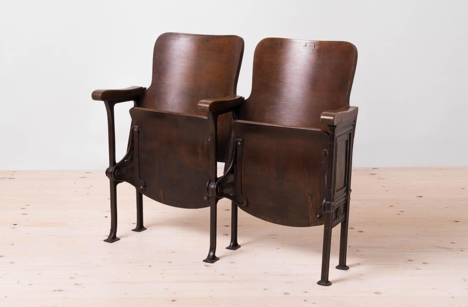 Early 20th Century Industrial Double Foldable Library Seat, Cast Iron, Bentwood In Good Condition In Wrocław, Poland