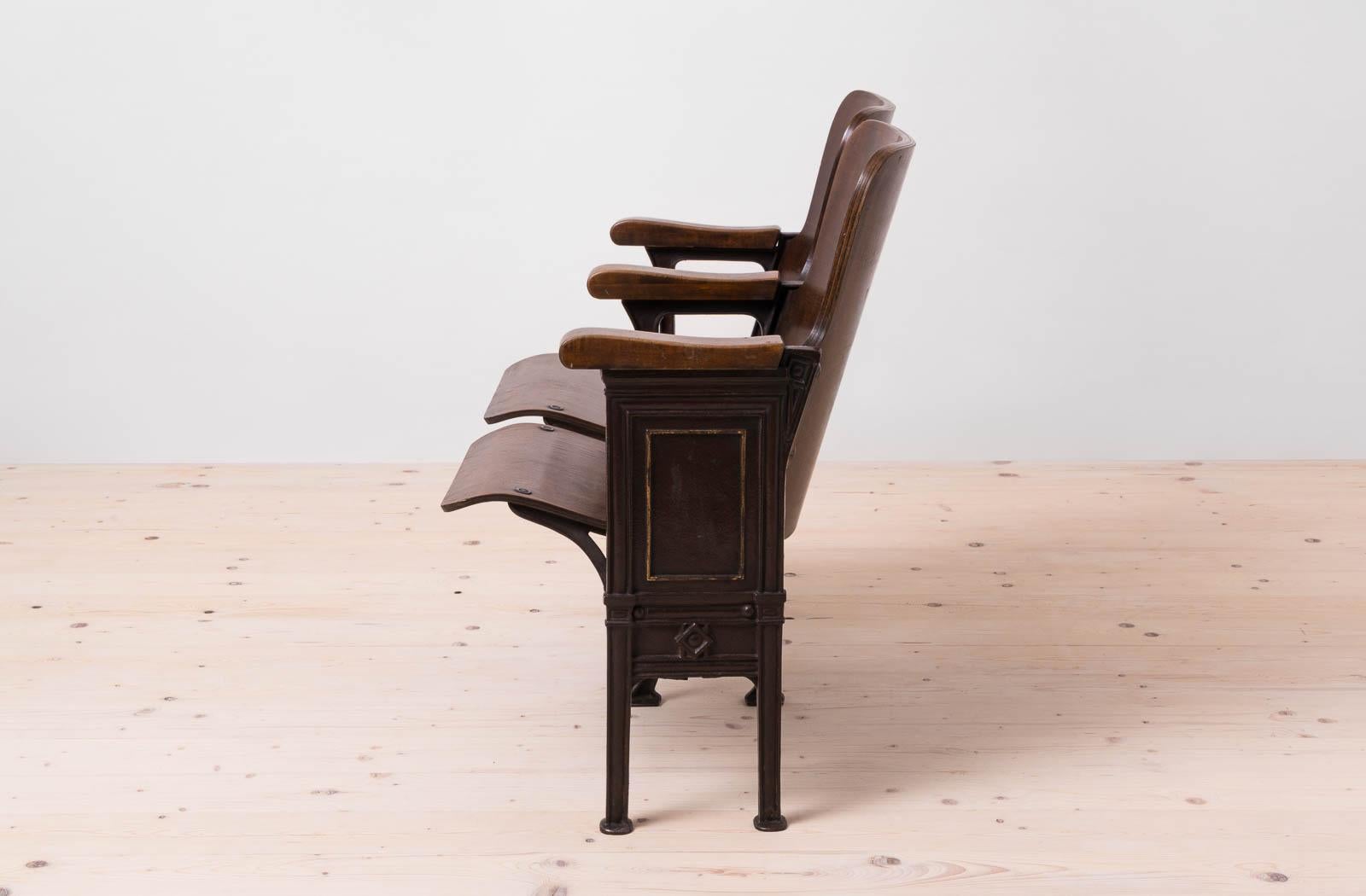 Early 20th Century Industrial Double Foldable Library Seat, Cast Iron, Bentwood 1
