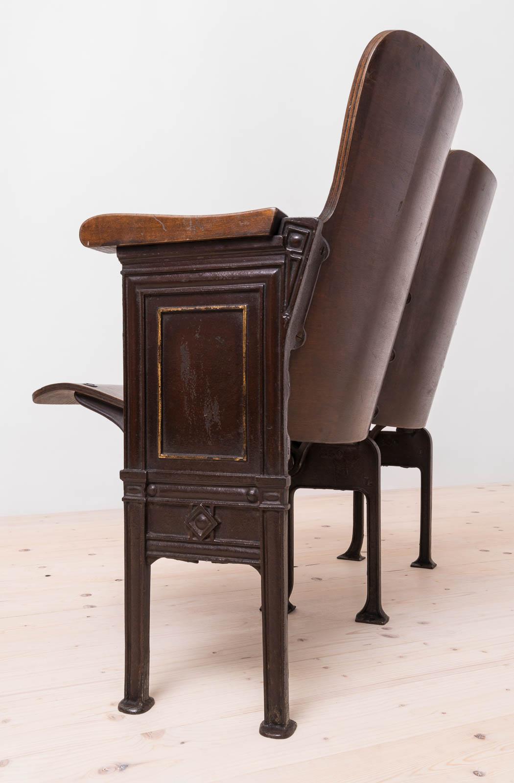 Early 20th Century Industrial Double Foldable Library Seat, Cast Iron, Bentwood 2