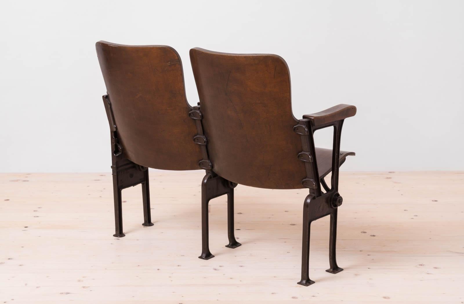 Early 20th Century Industrial Double Foldable Library Seat, Cast Iron, Bentwood 3