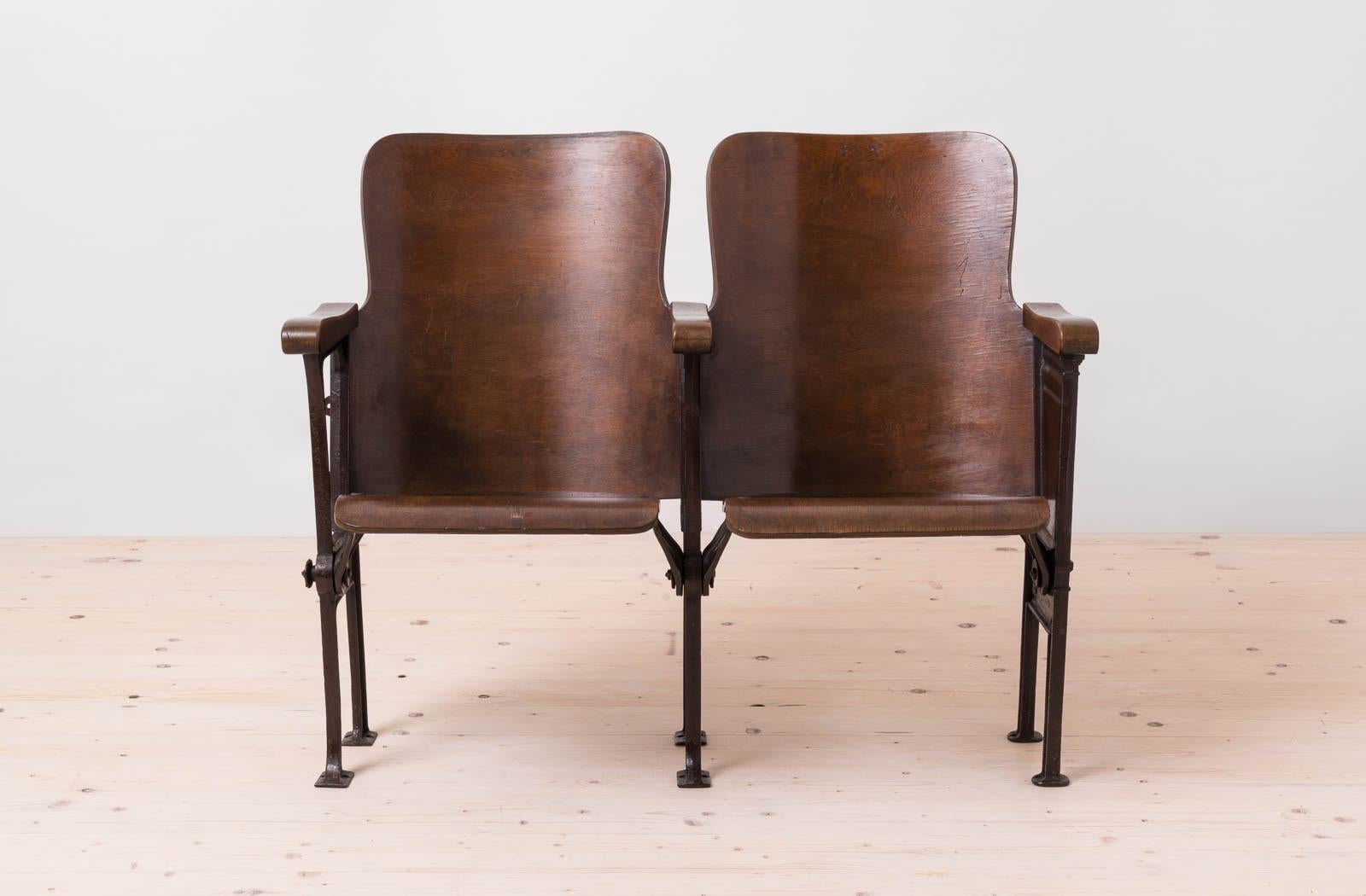Early 20th Century Industrial Double Foldable Library Seat, Cast Iron, Bentwood 5