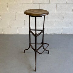 Early 20th Century Industrial Drafting Stool with Footrest