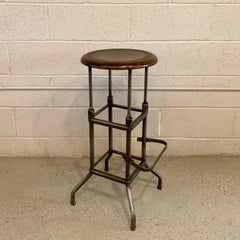 Early 20th Century Industrial Drafting Stool with Footrest