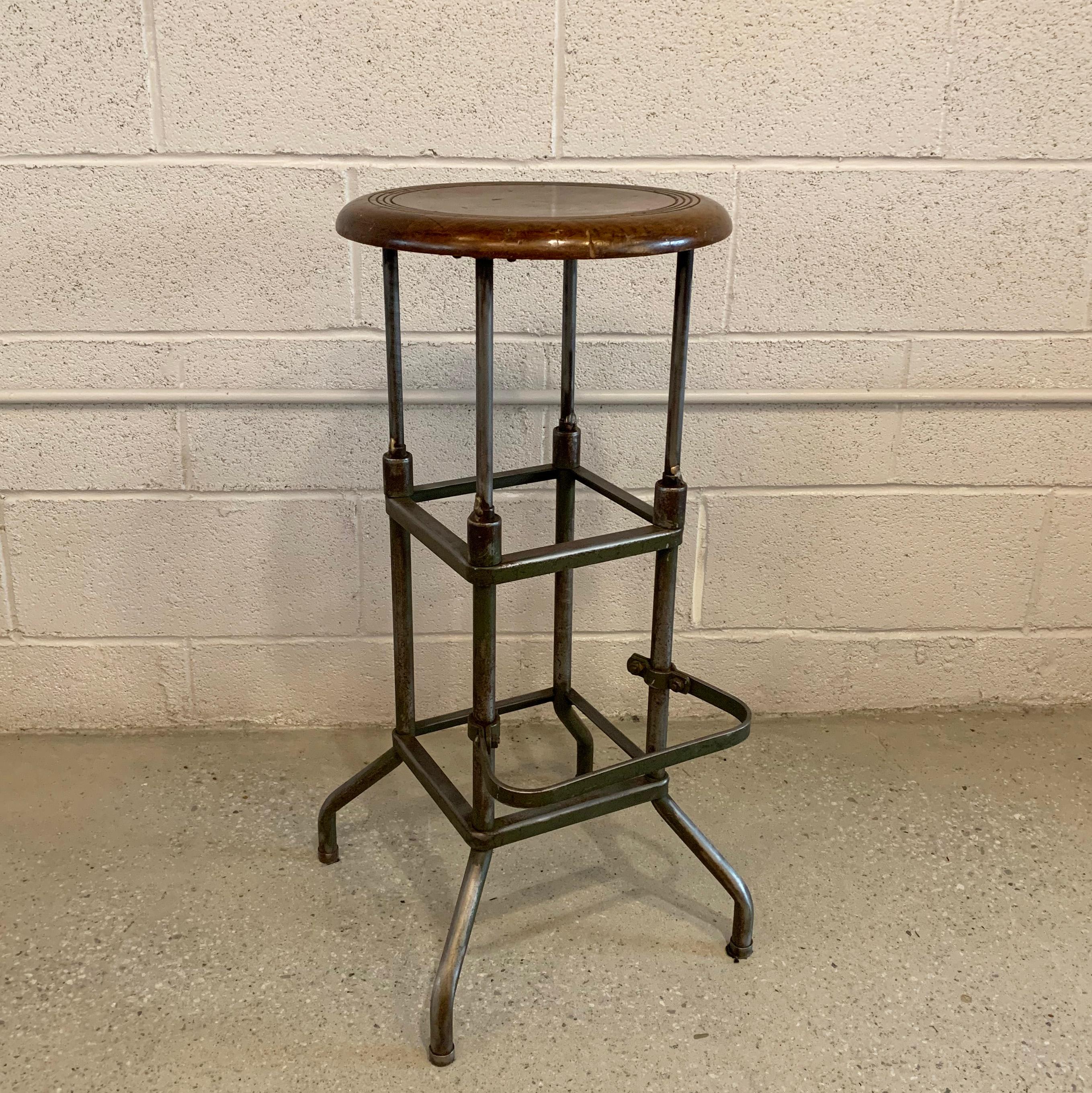 American Early 20th Century Industrial Drafting Stool with Footrest