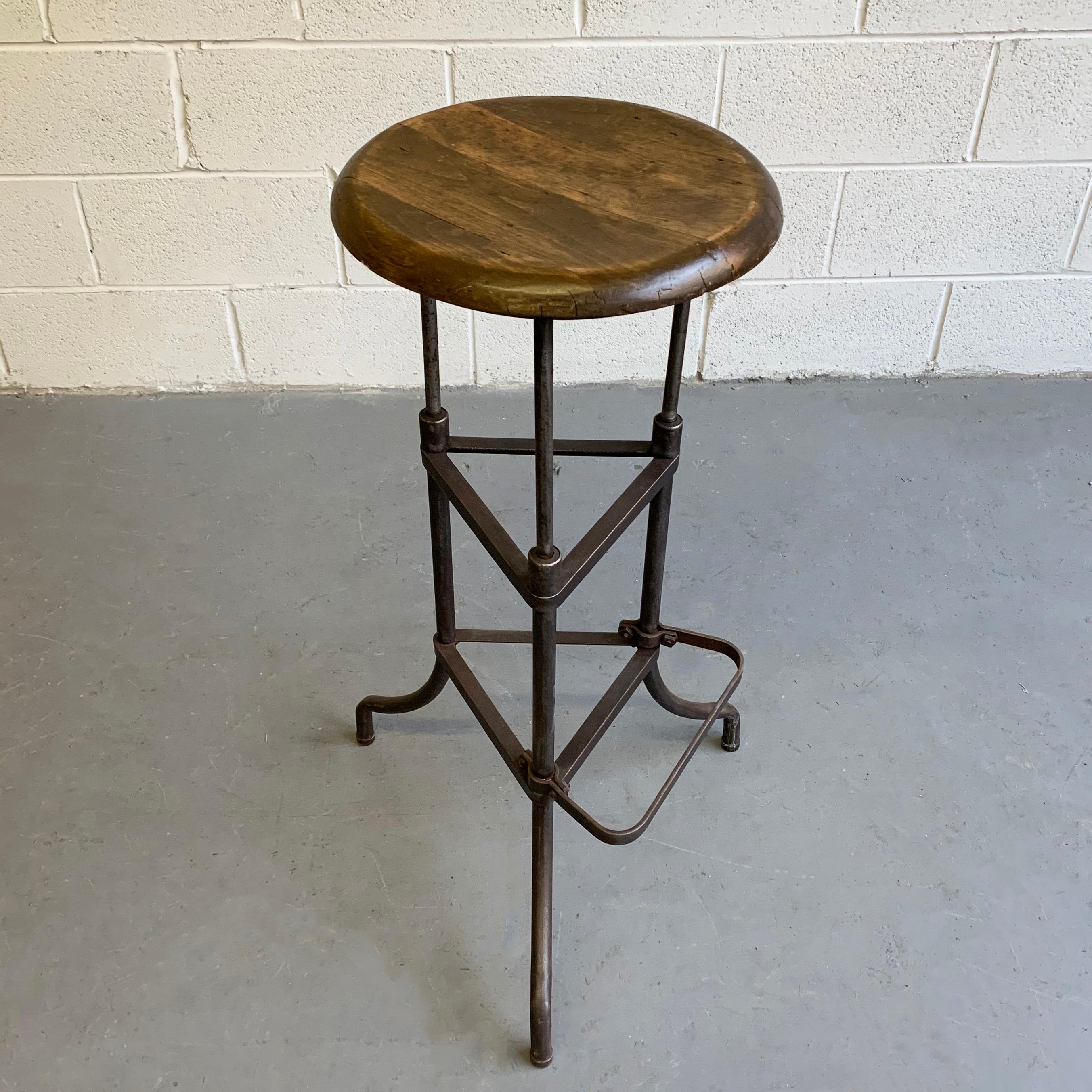 American Early 20th Century Industrial Drafting Stool with Footrest