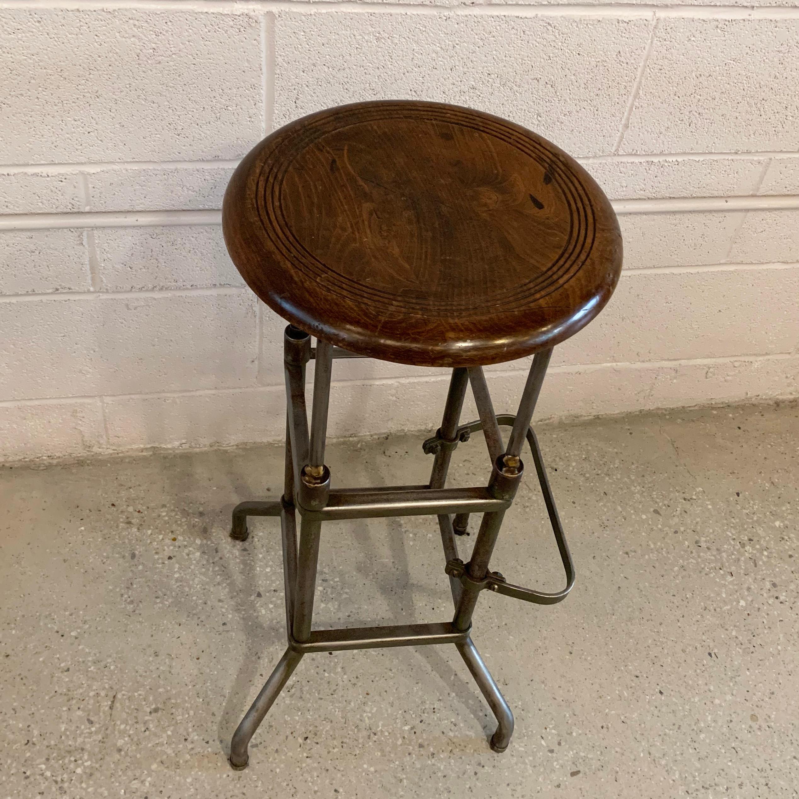 Steel Early 20th Century Industrial Drafting Stool with Footrest