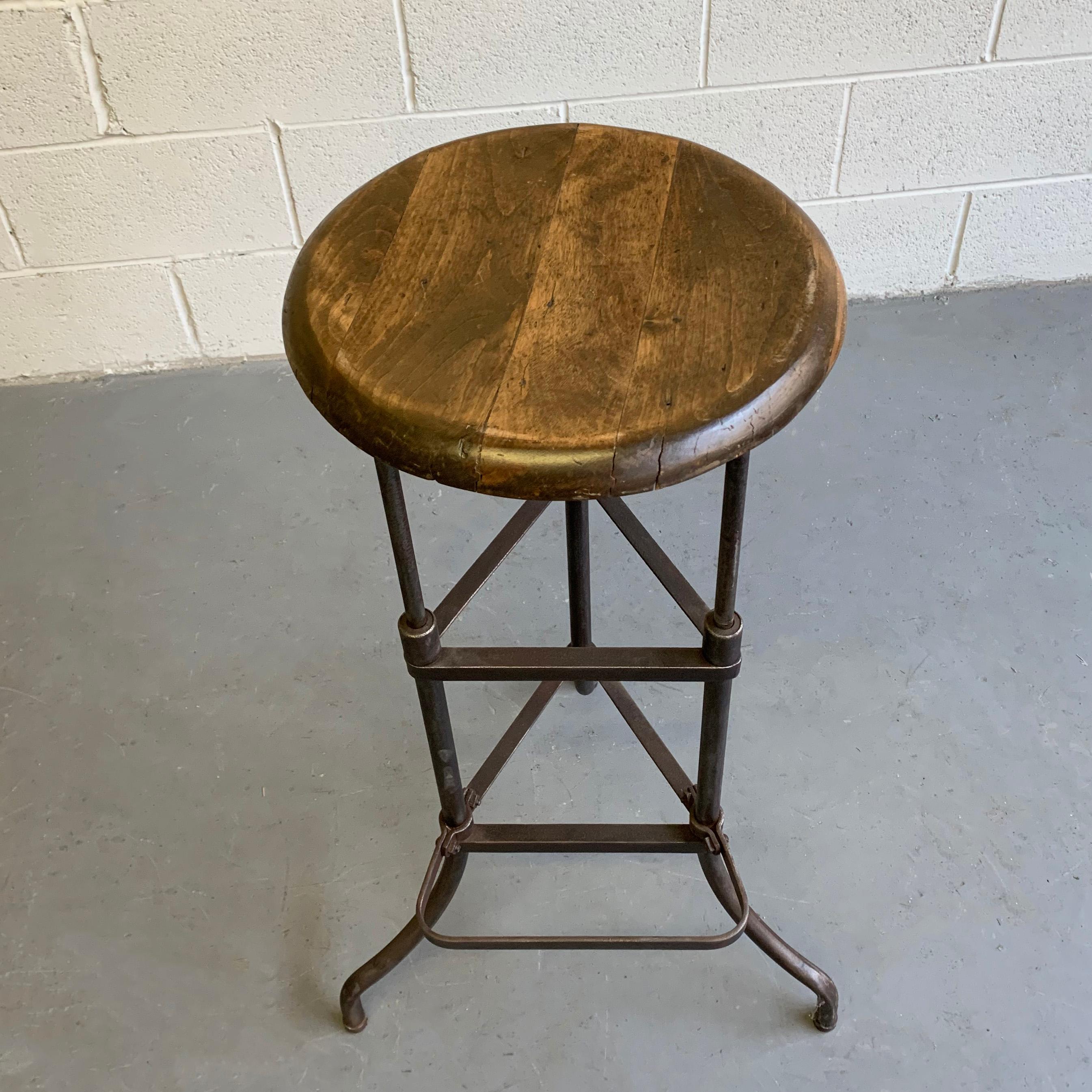 Maple Early 20th Century Industrial Drafting Stool with Footrest