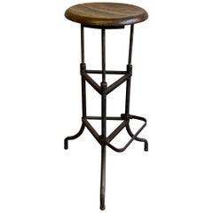 Early 20th Century Industrial Drafting Stool with Footrest