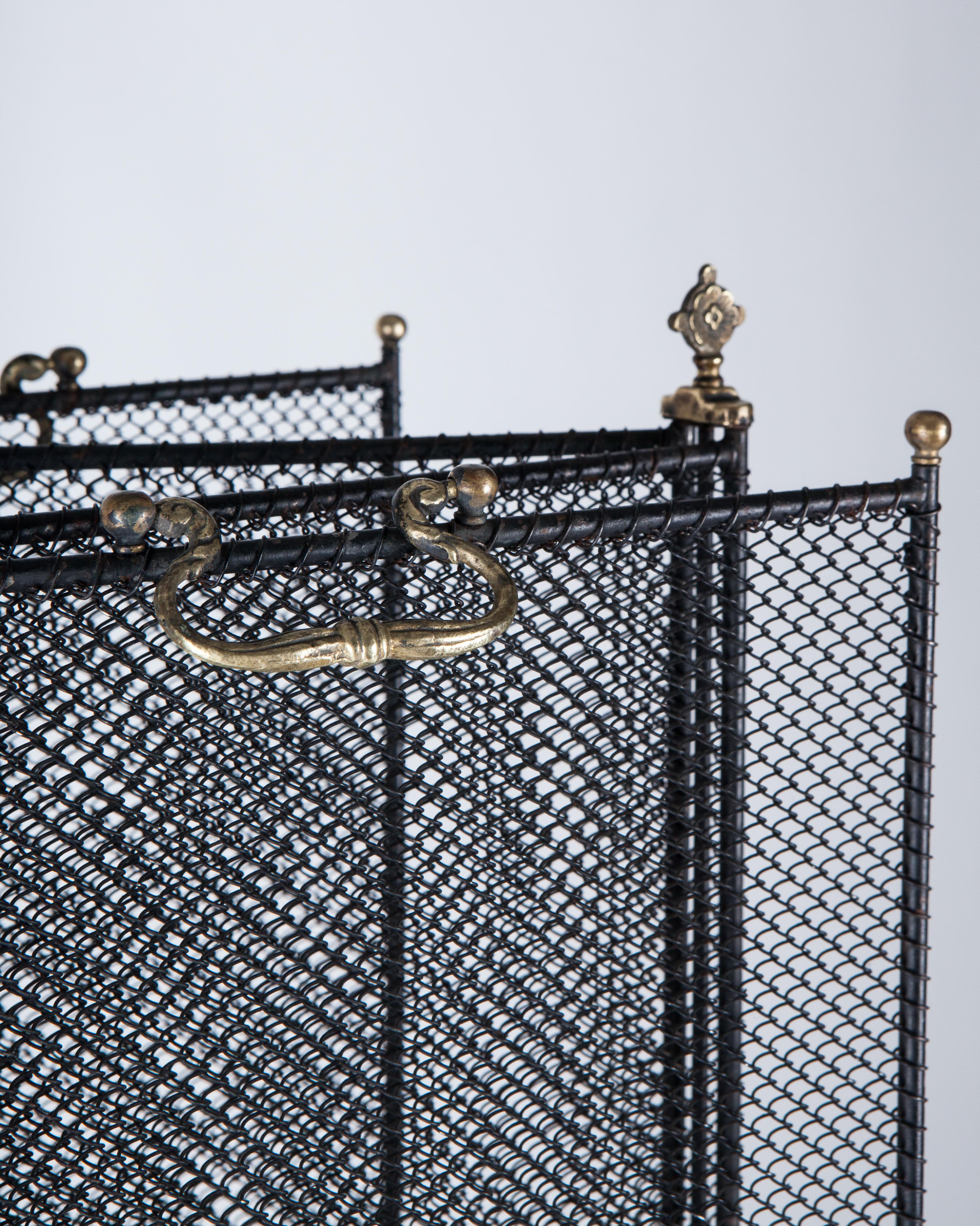 North American Early 20th Century Industrial Folding Iron and Wire Cloth Fire Screen