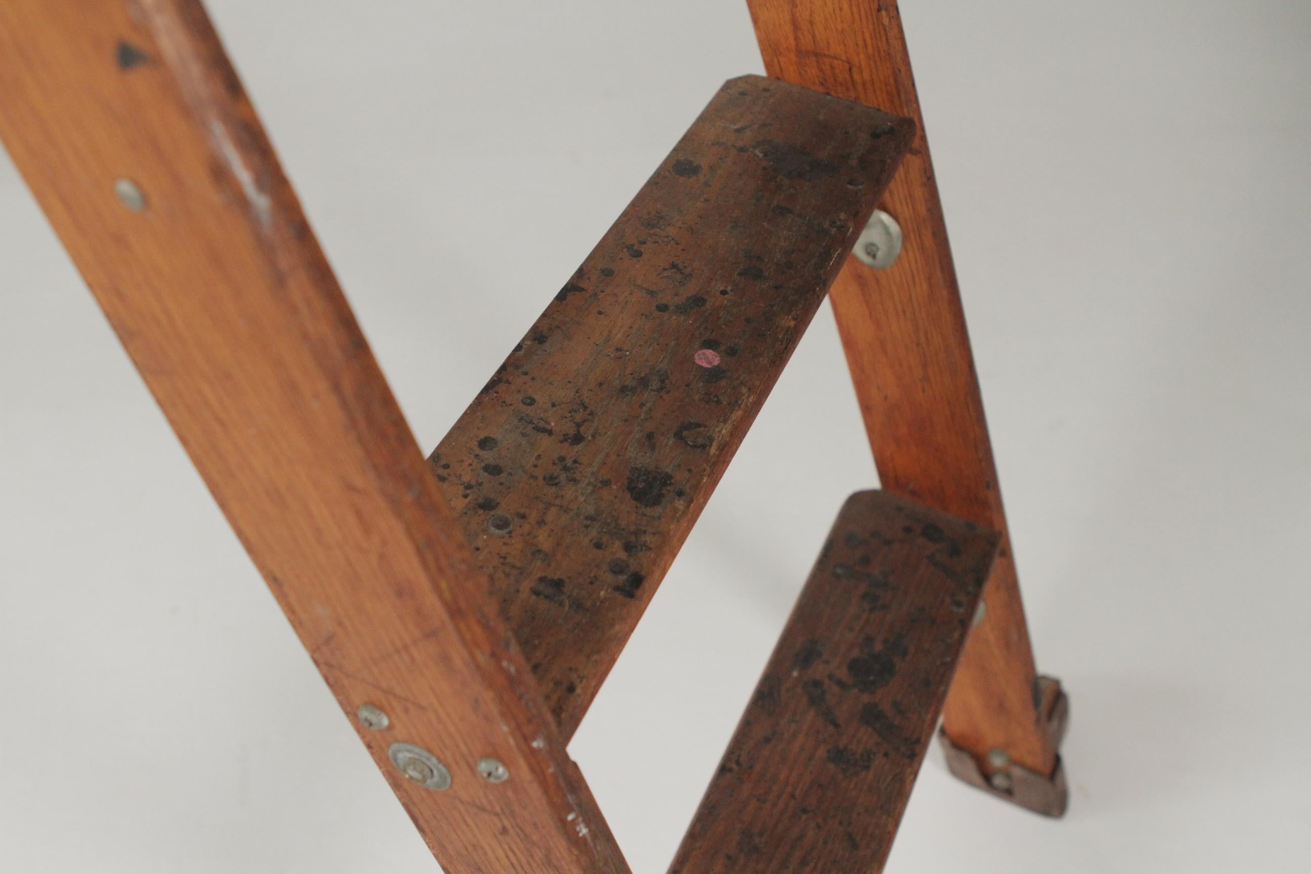 Wood Early 20th Century Industrial Folding Ladder