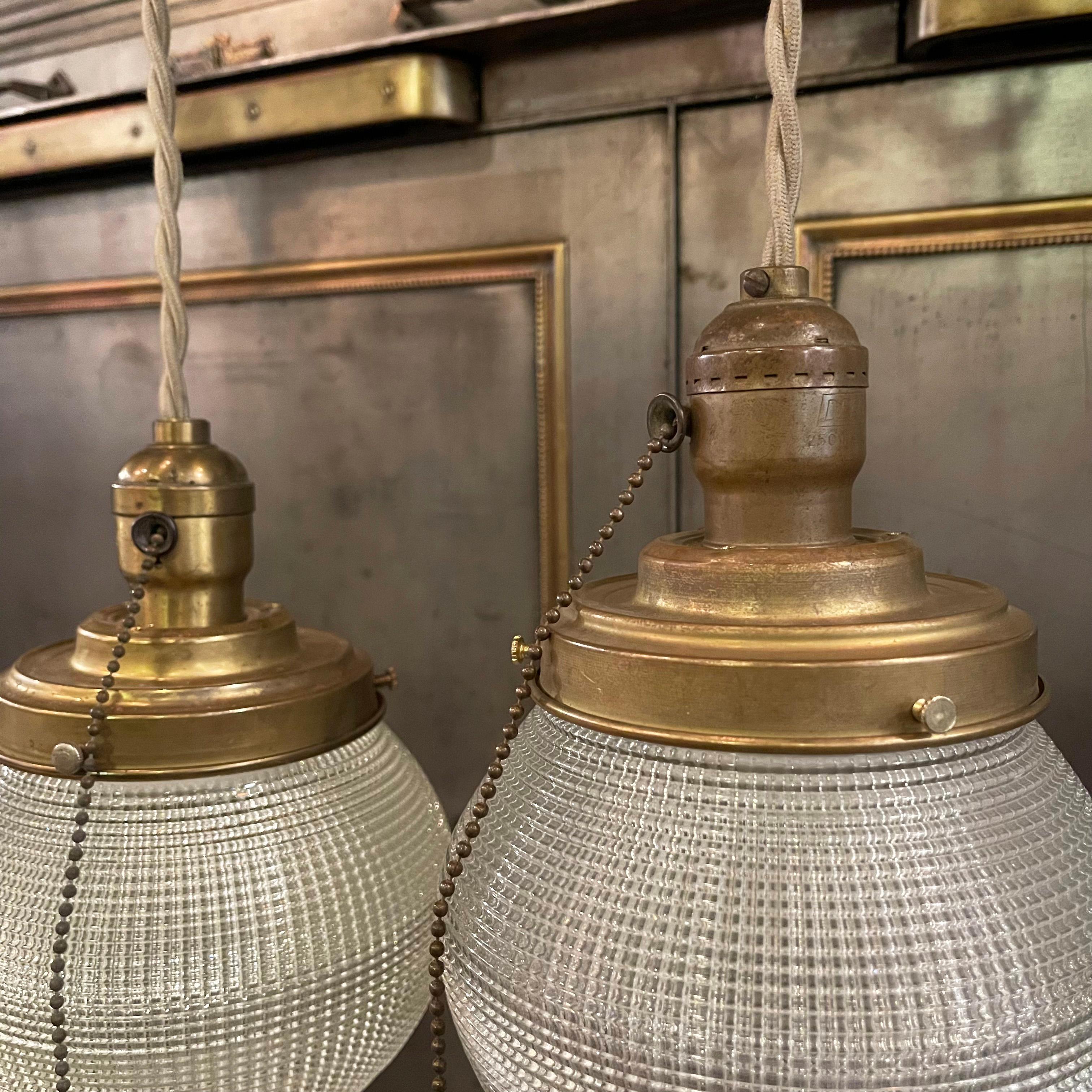 American Early 20th Century Industrial Holophane Acorn Pendant Lights