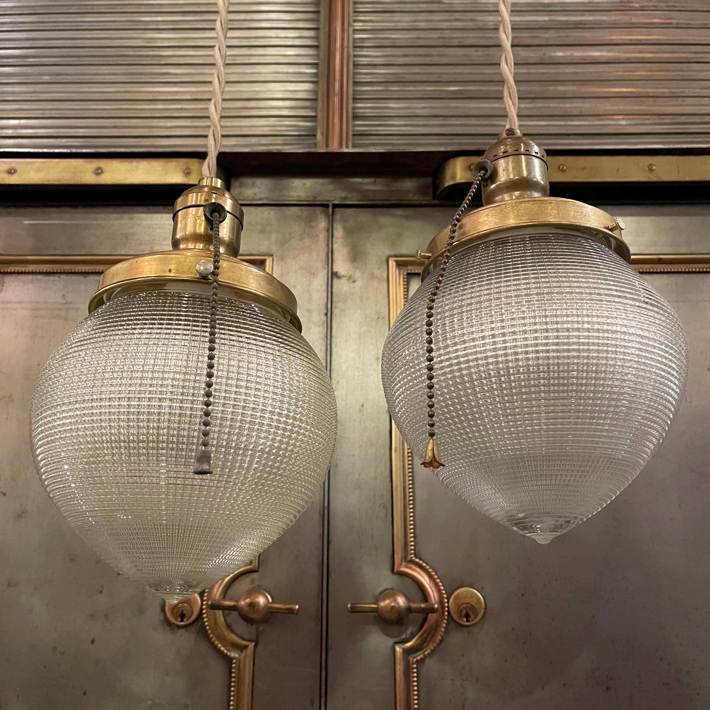 Early 20th Century Industrial Holophane Acorn Pendant Lights In Good Condition In Brooklyn, NY