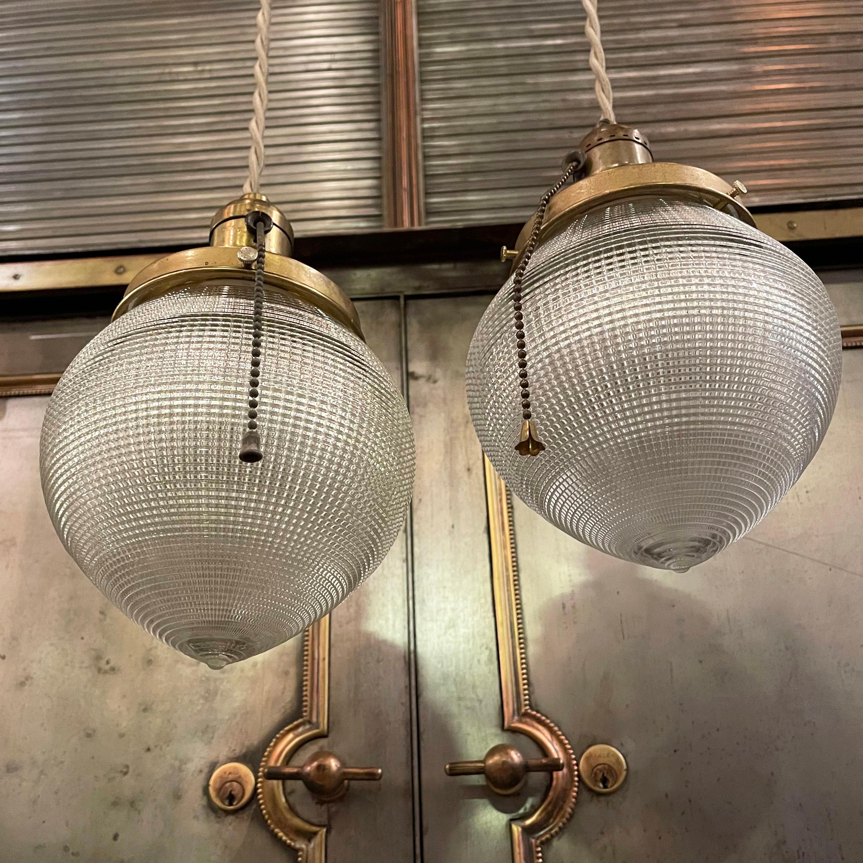 Early 20th Century Industrial Holophane Acorn Pendant Lights 2