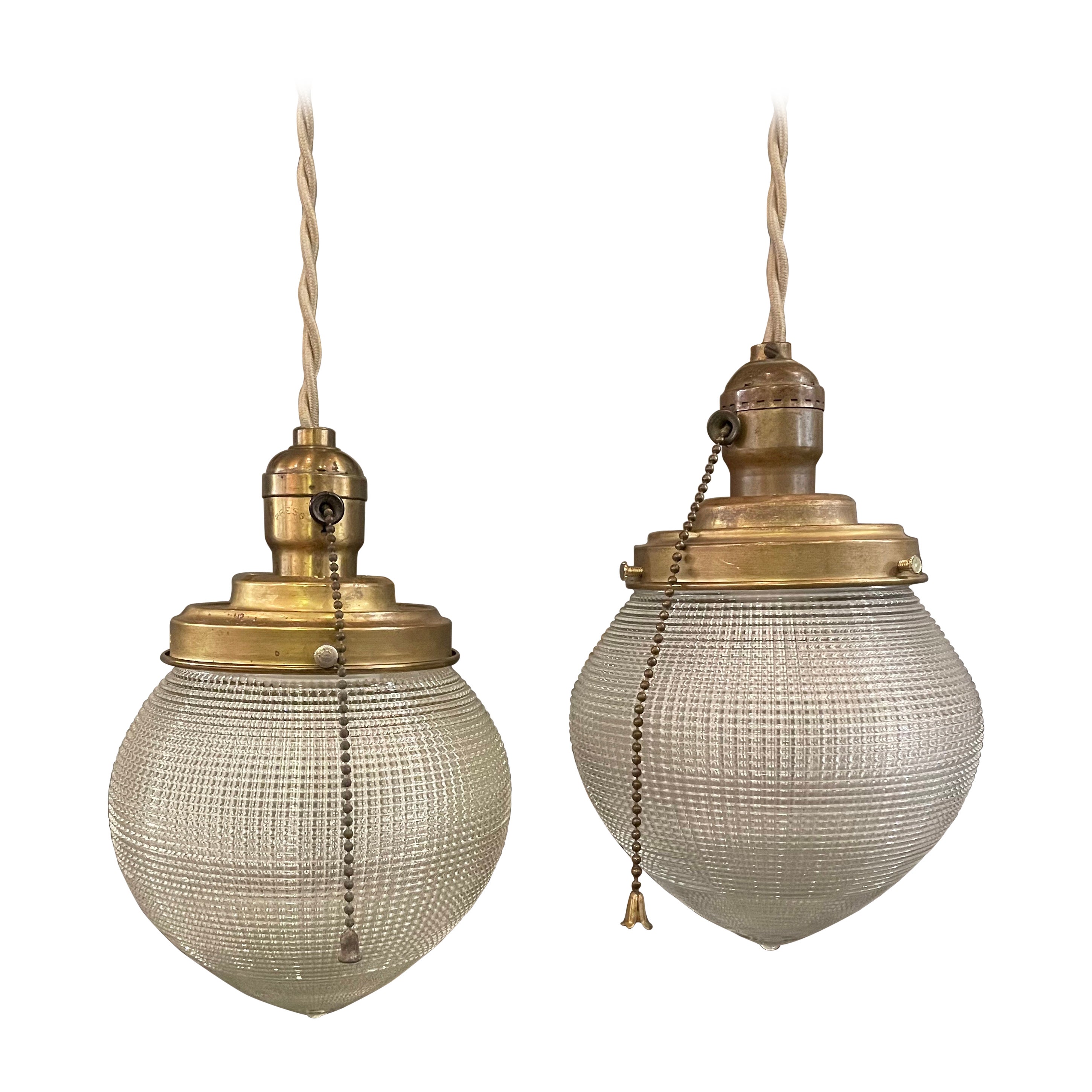 Early 20th Century Industrial Holophane Acorn Pendant Lights