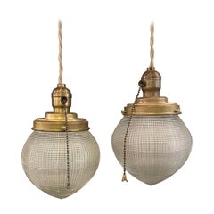 Early 20th Century Industrial Holophane Acorn Pendant Lights
