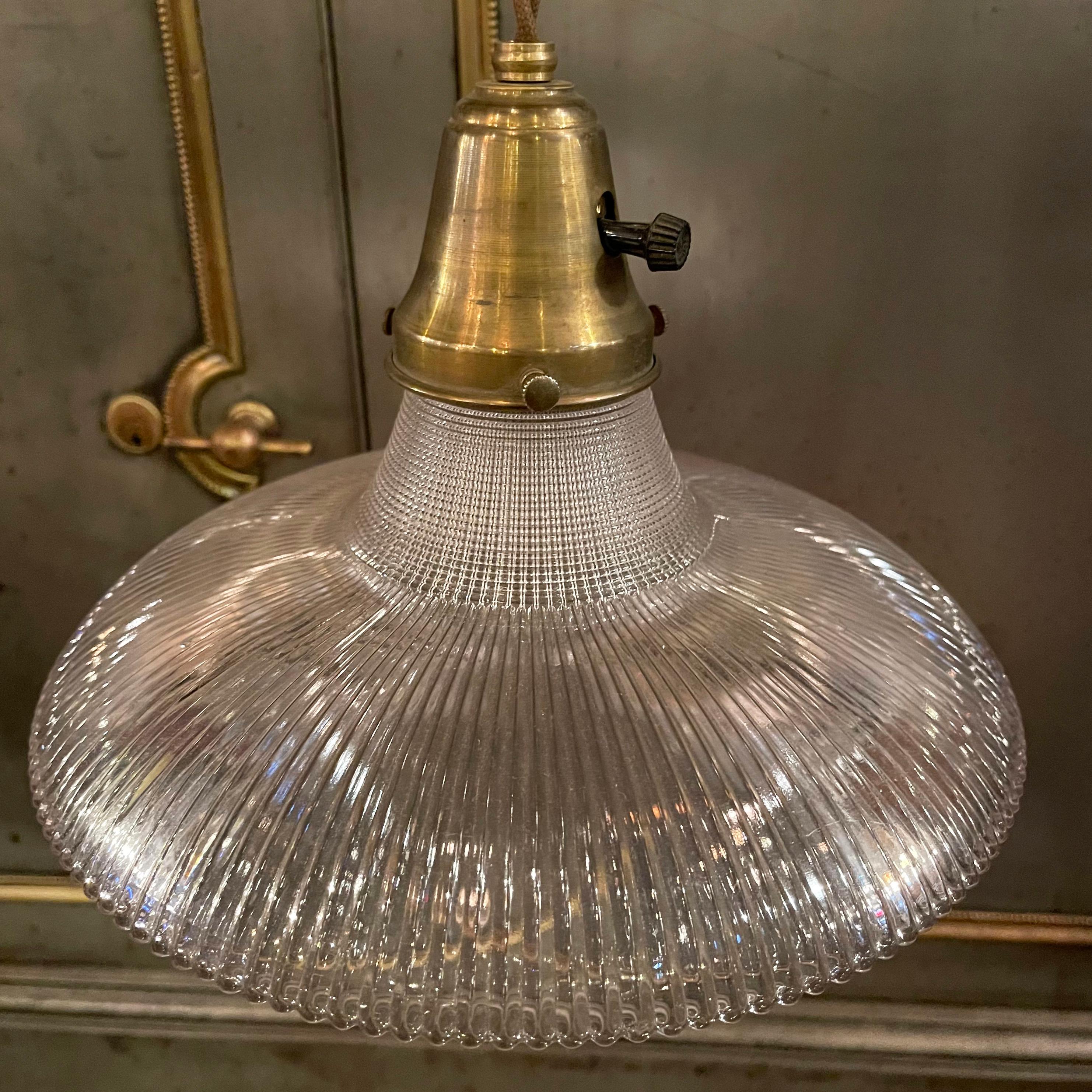 Early 20th Century Industrial Holophane Disc Pendant Light In Good Condition For Sale In Brooklyn, NY