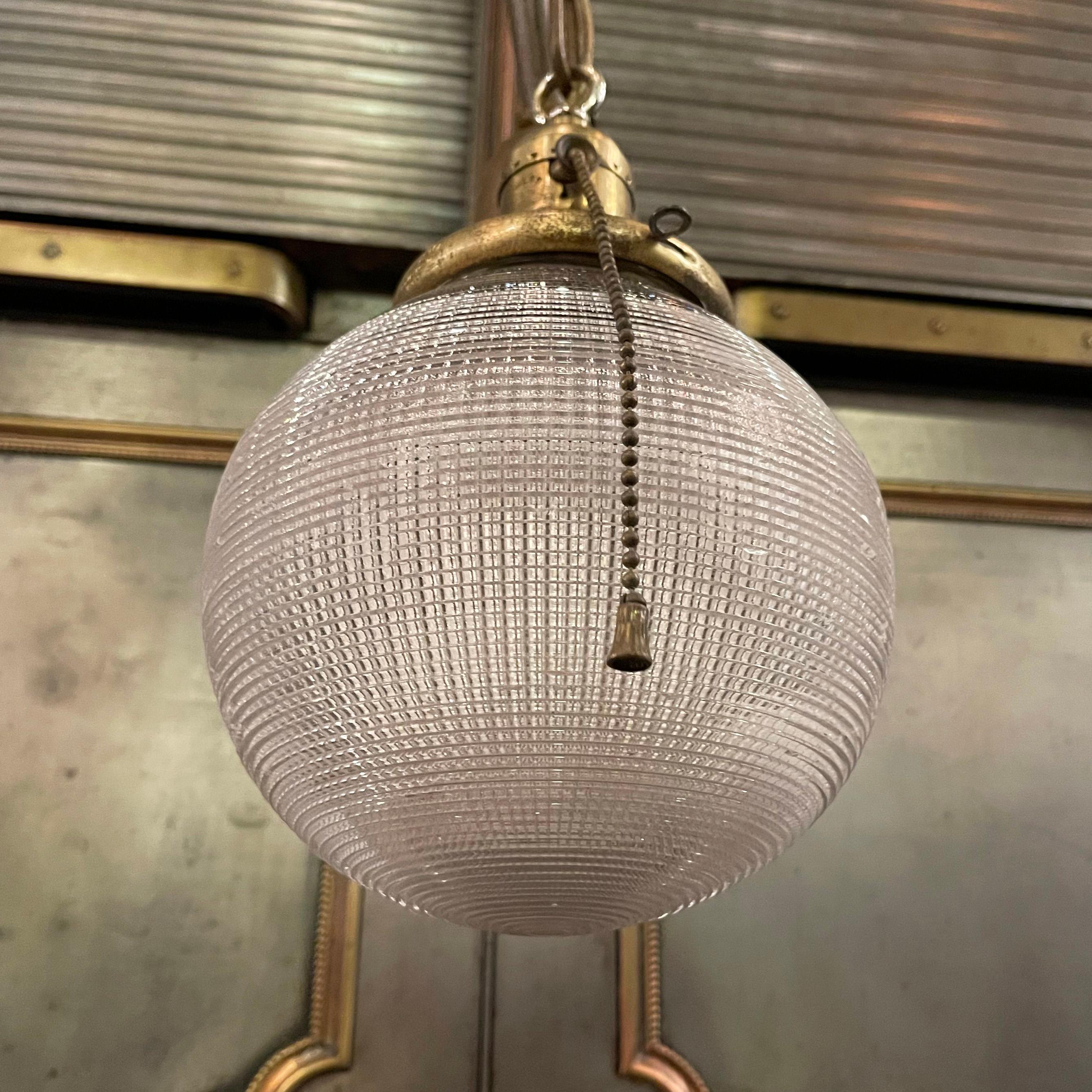 Early 20th Century Industrial Holophane Glass Globe Pendant Light 1