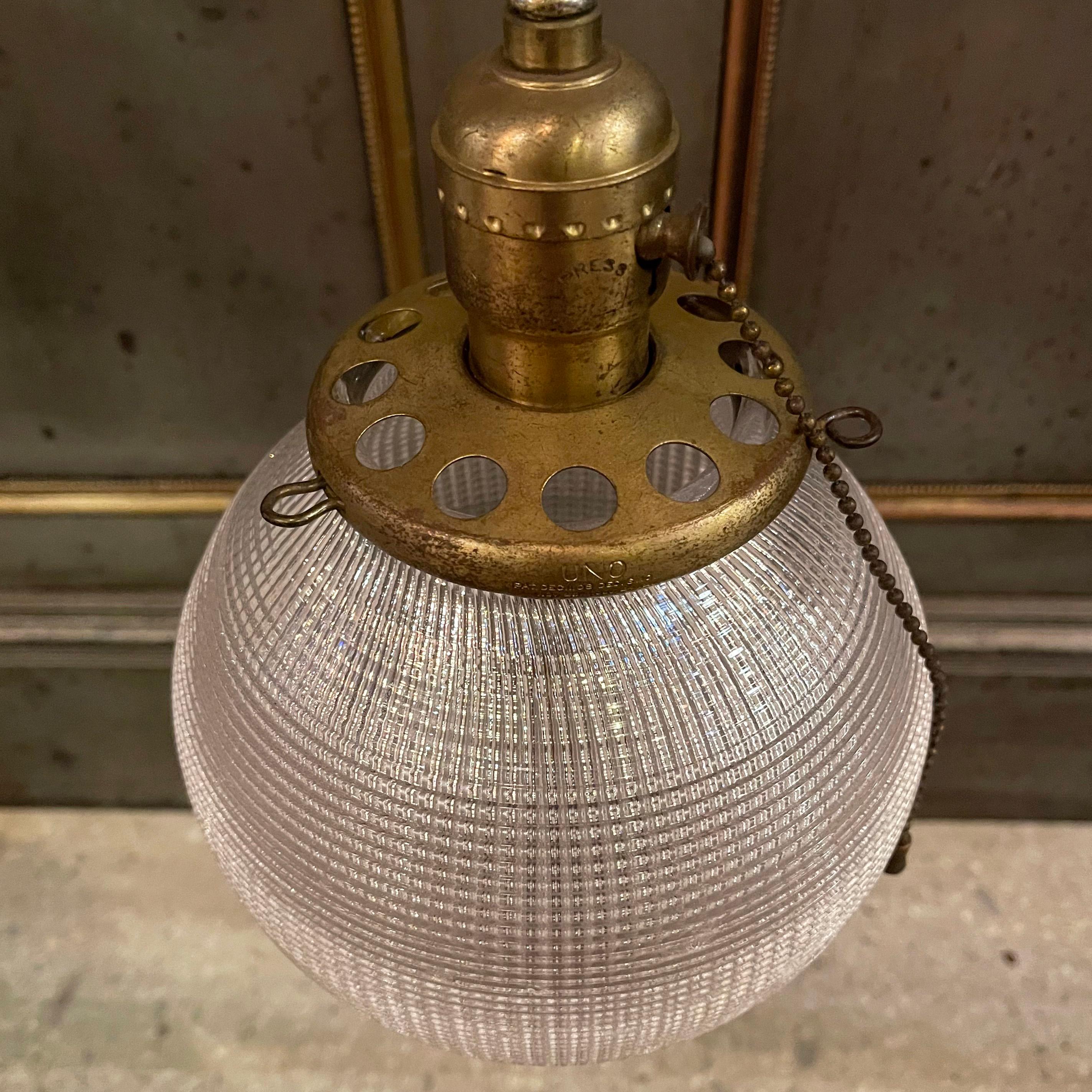 Early 20th Century Industrial Holophane Glass Globe Pendant Light 2