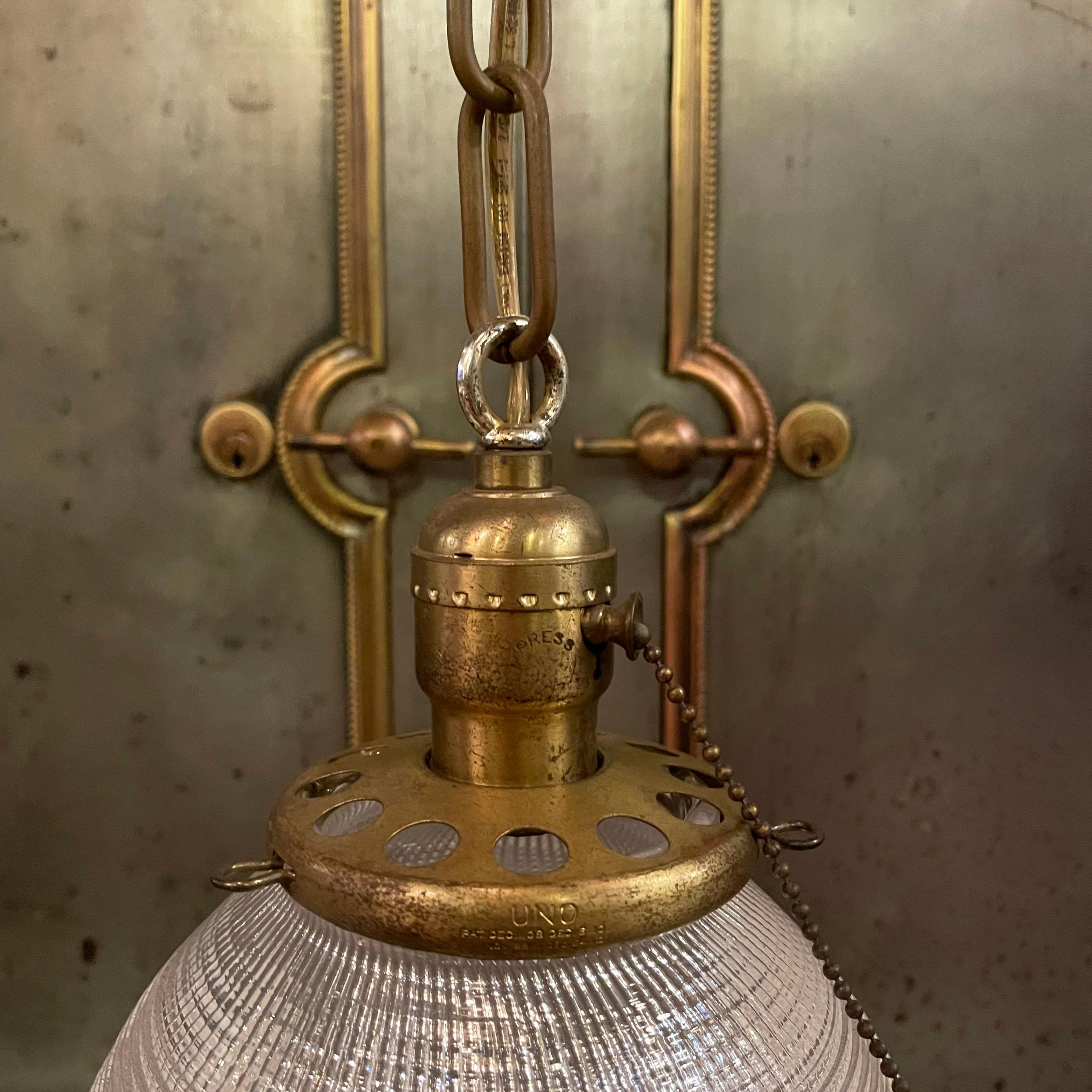 Early 20th Century Industrial Holophane Glass Globe Pendant Light 3
