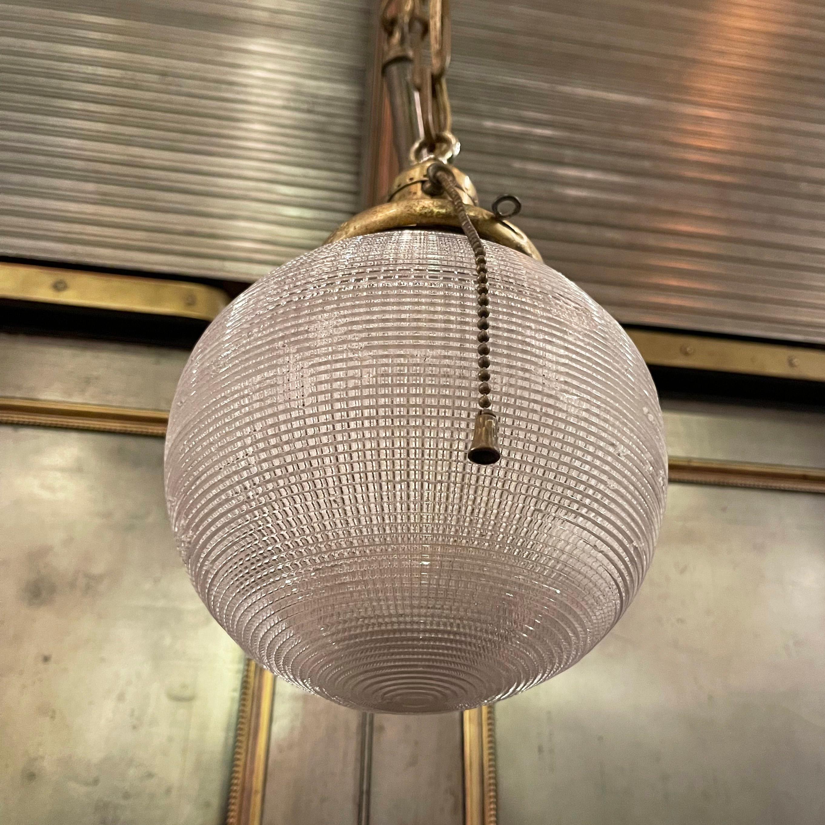 Early 20th Century Industrial Holophane Glass Globe Pendant Light 4