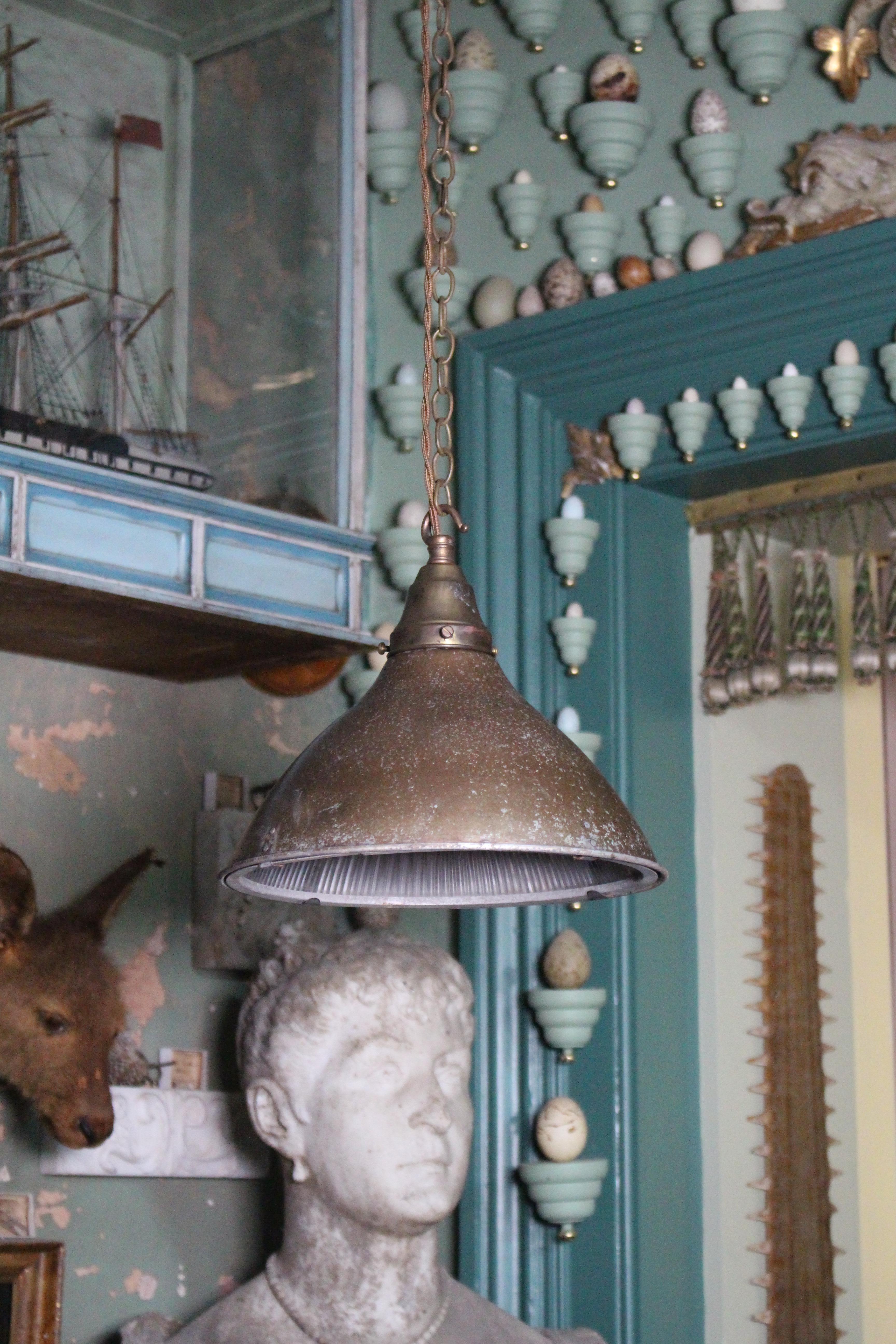 Early 20th Century Industrial Holophane Prismatic Glass Pendant Light 5