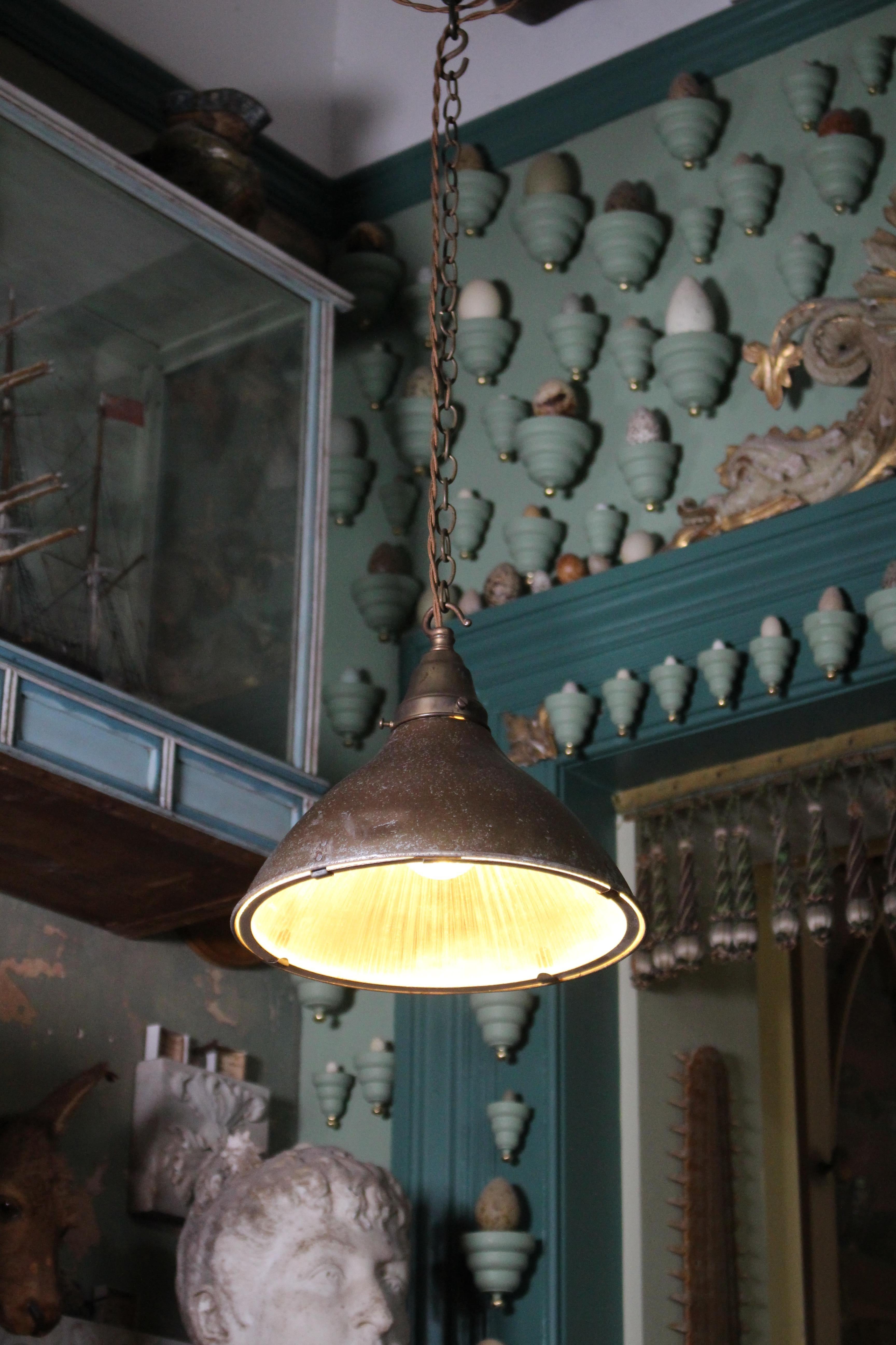 Early 20th Century Industrial Holophane Prismatic Glass Pendant Light 8