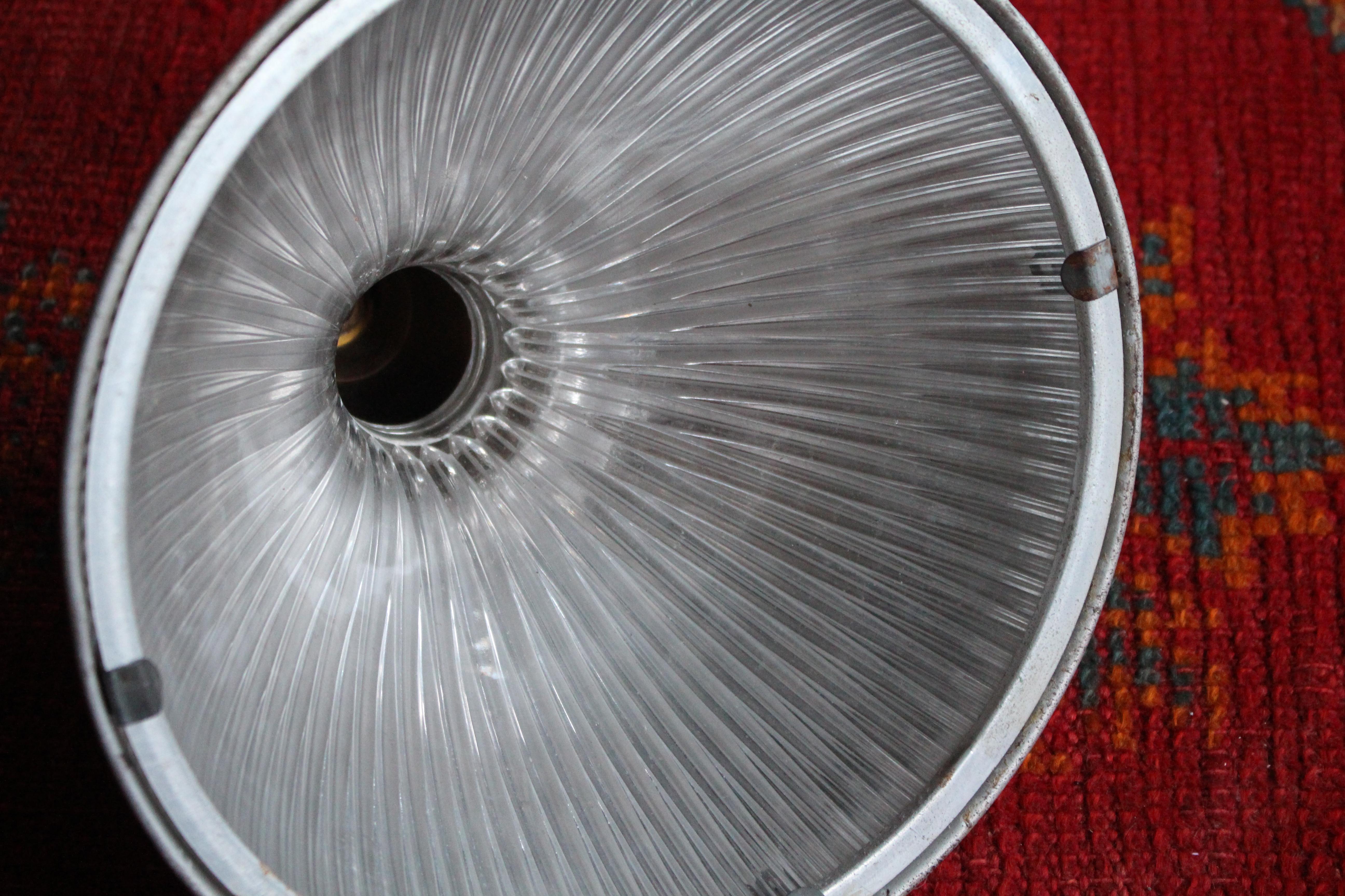 Aluminum Early 20th Century Industrial Holophane Prismatic Glass Pendant Light