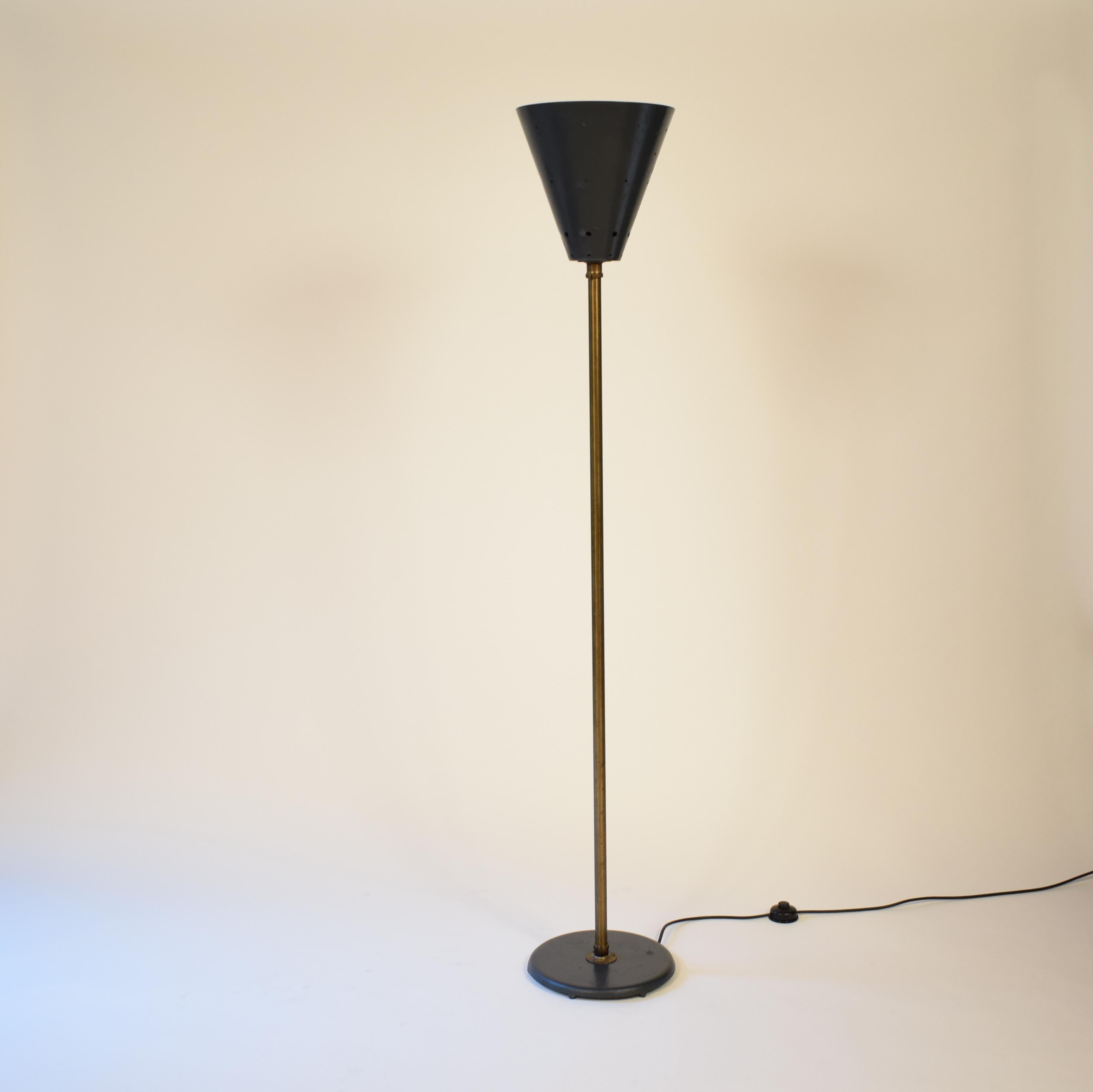 Early 20th Century Industrial Metal and Brass Floor Lamp 1