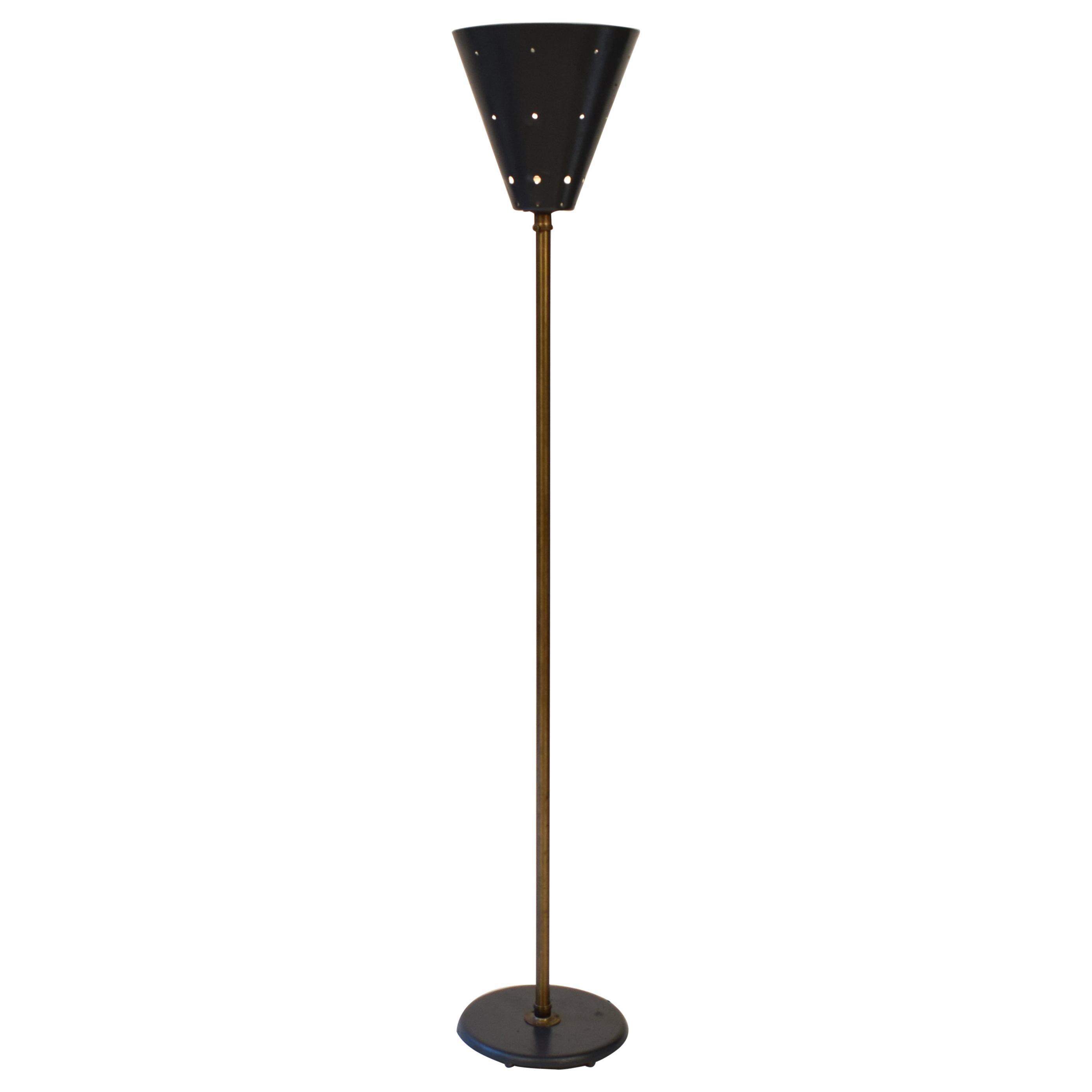 Early 20th Century Industrial Metal and Brass Floor Lamp