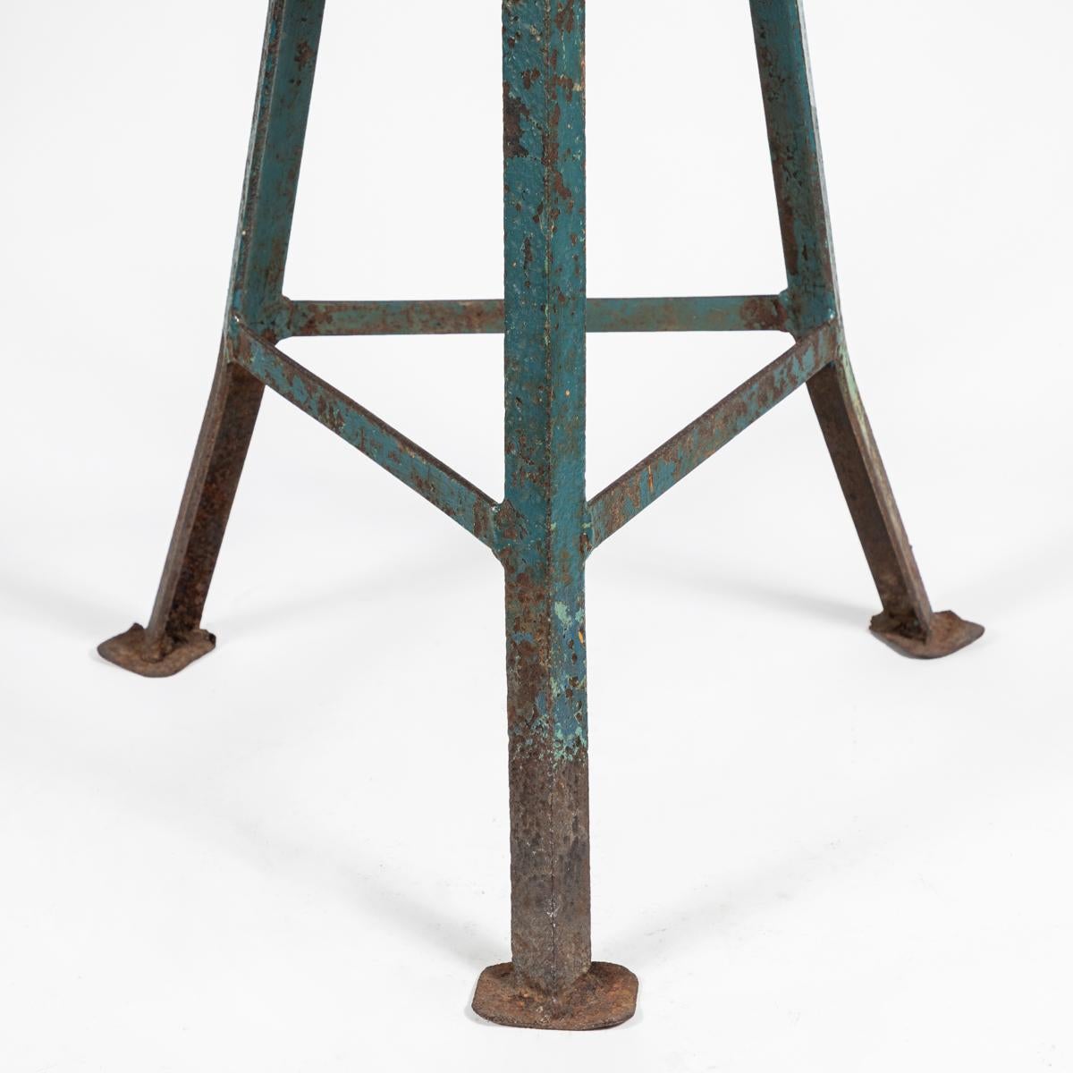 Early 20th Century Industrial Metal Stool with Rustic Wood Seat from France 1