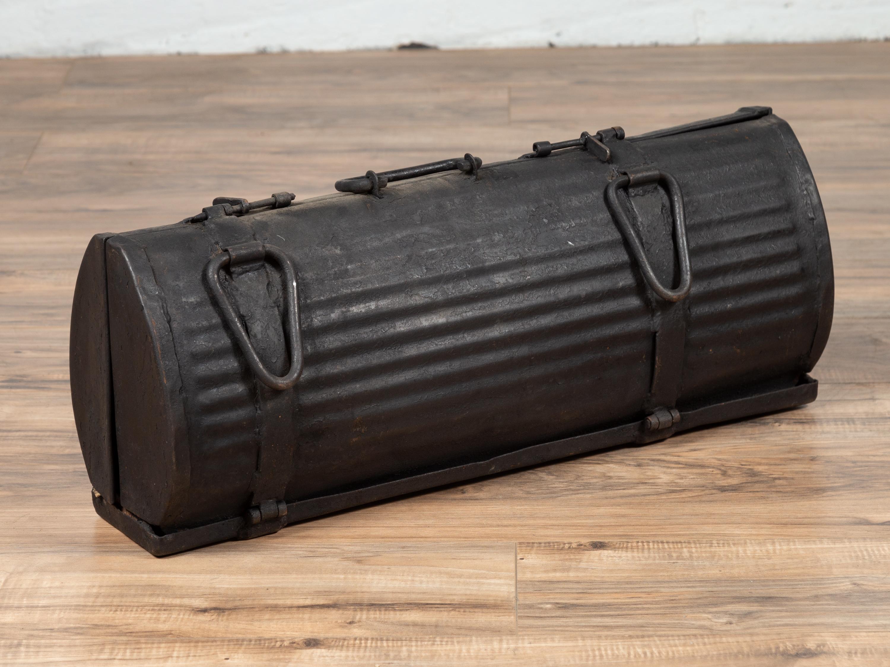 Early 20th Century Industrial Metal Tool Box with Dark Patina, Found in India For Sale 1