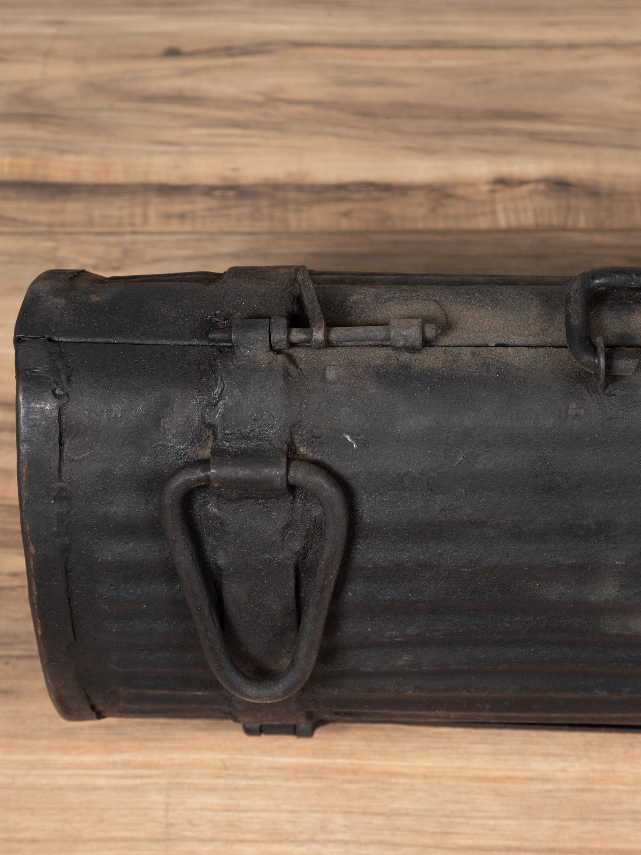 Early 20th Century Industrial Metal Tool Box with Dark Patina, Found in India For Sale 2
