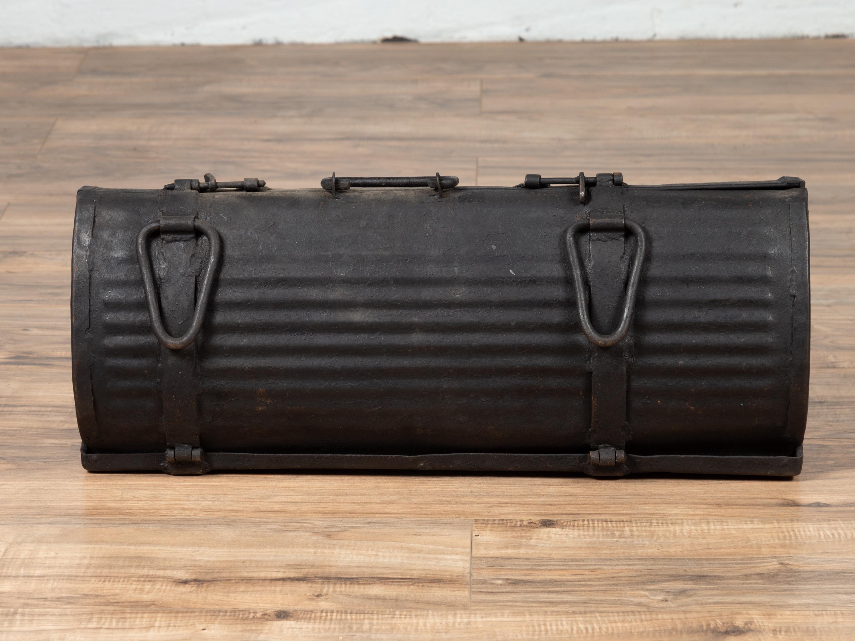 Early 20th Century Industrial Metal Tool Box with Dark Patina, Found in India For Sale 3