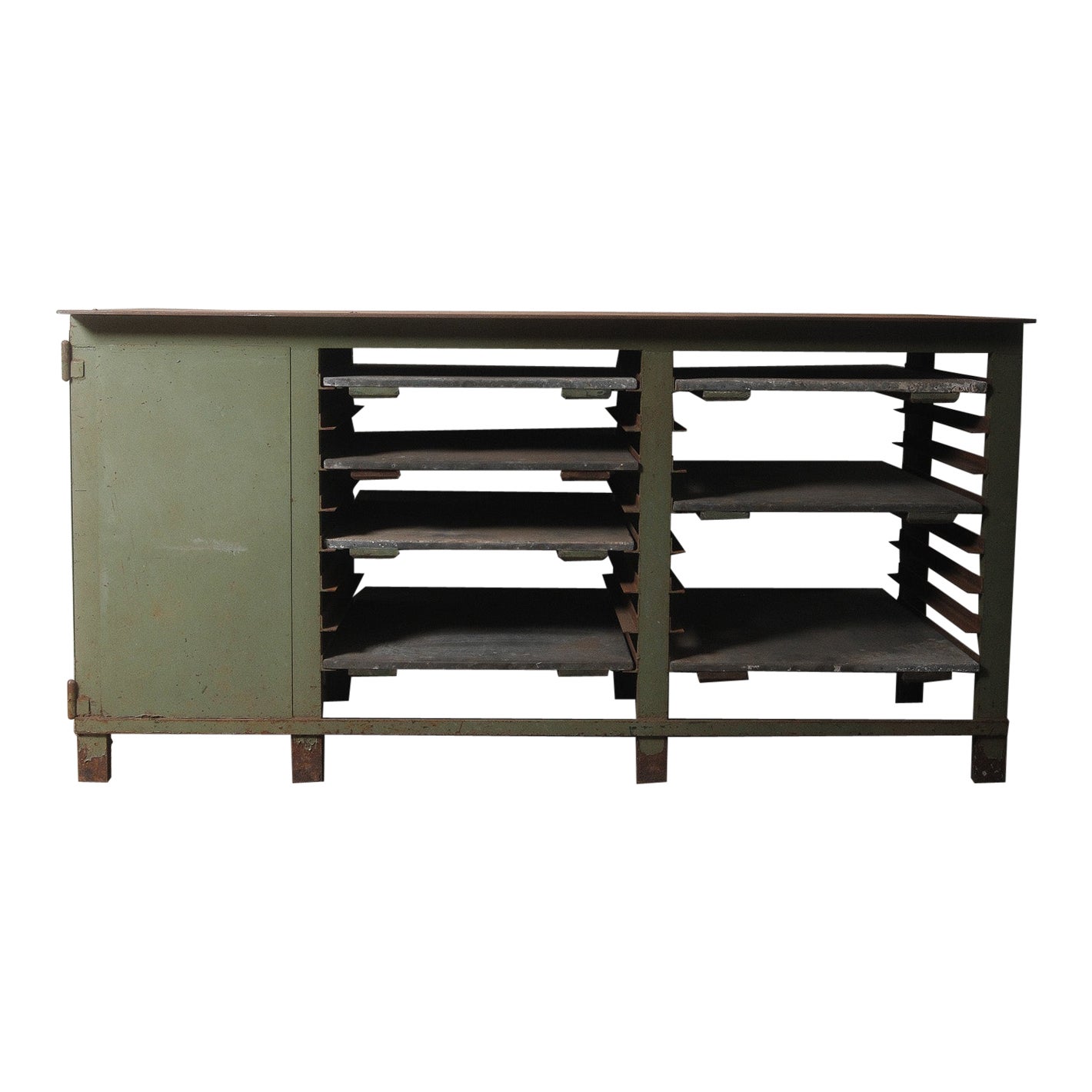 Early 20th Century Industrial Metal Workbench with Storage