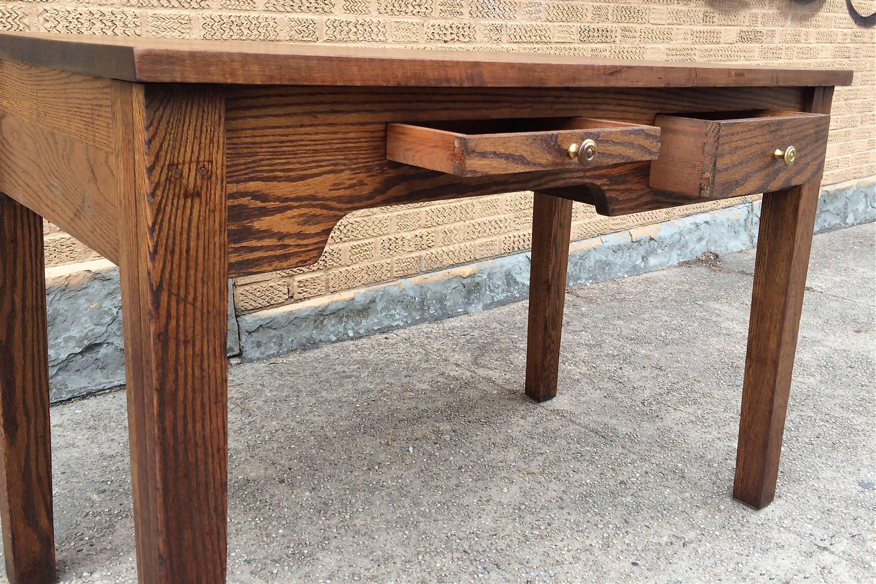 Brass Early 20th Century Industrial Oak Engineer Foreman's Desk