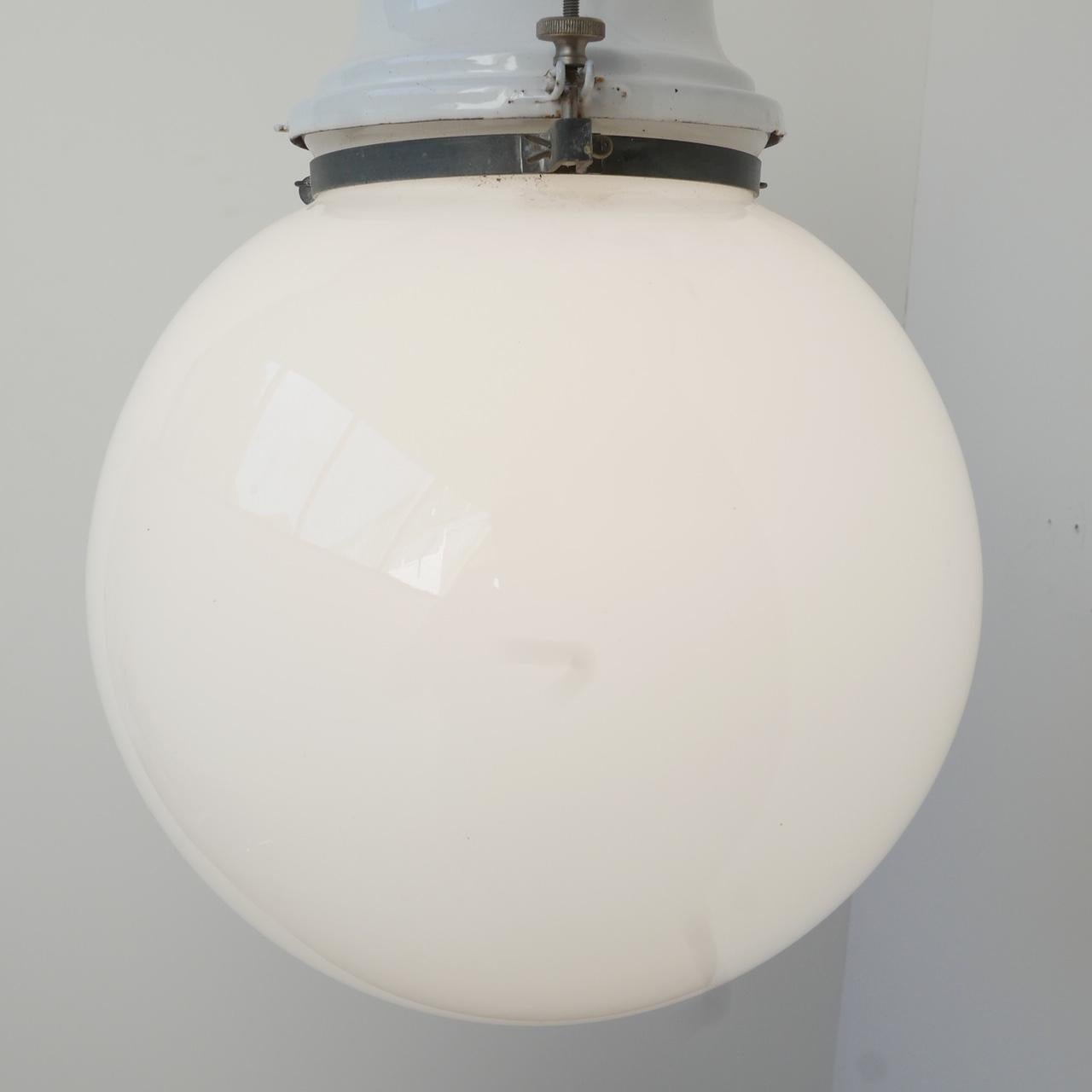 Early 20th Century Industrial Opaline Pendant Light 7