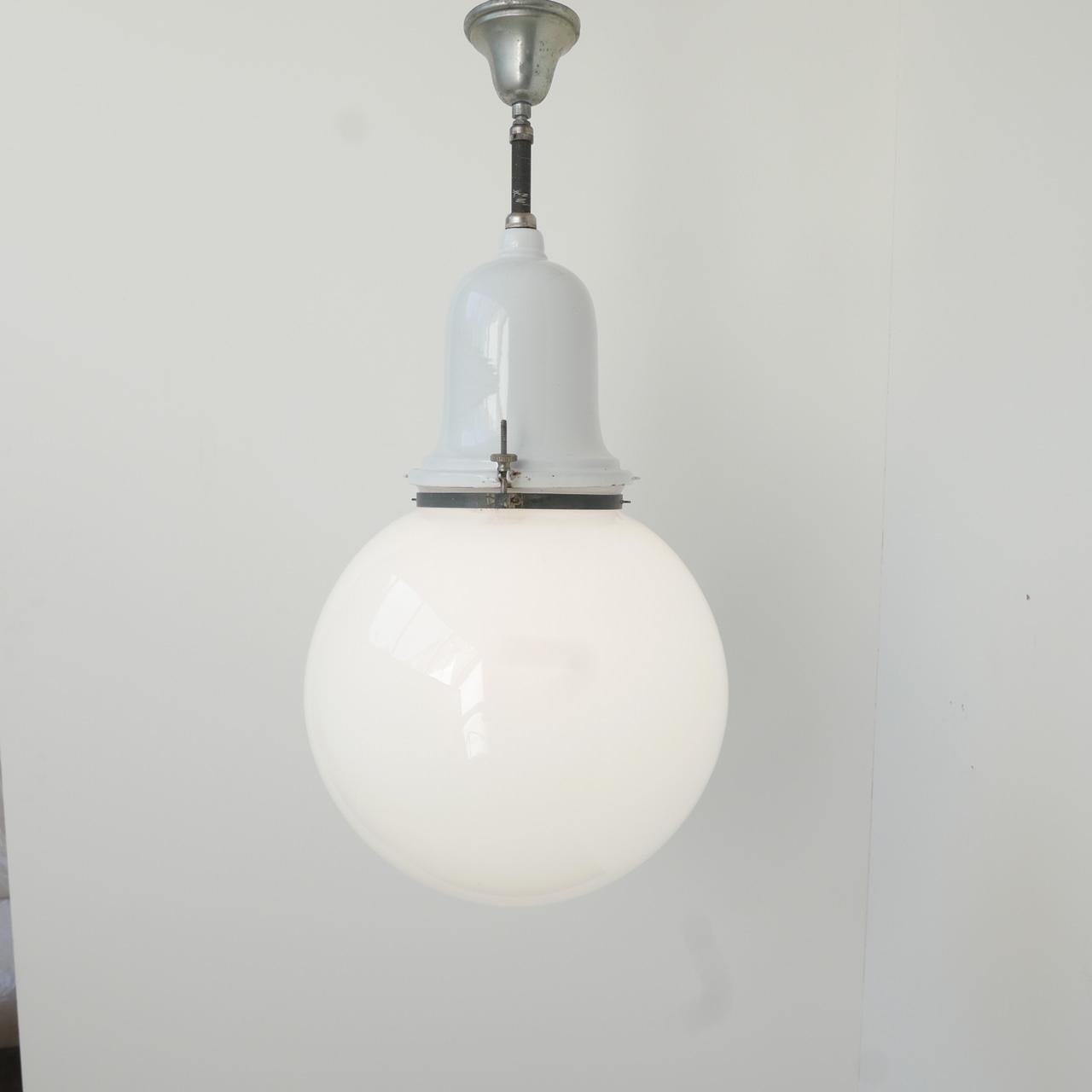 Early 20th Century Industrial Opaline Pendant Light 8