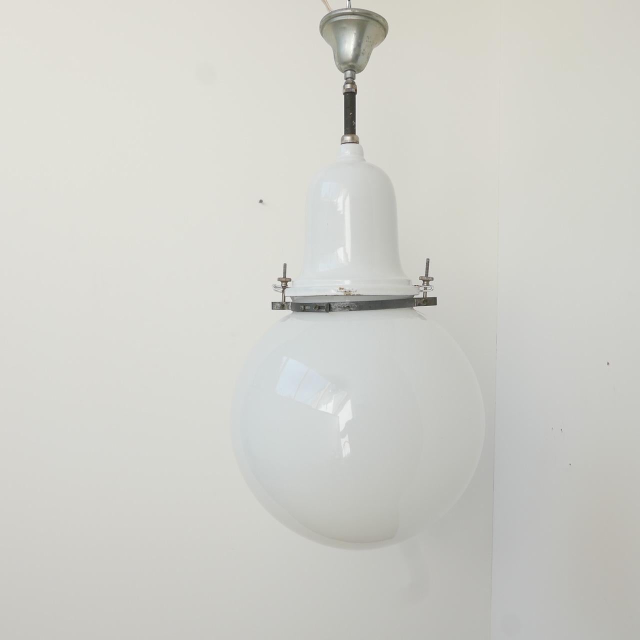 Swedish Early 20th Century Industrial Opaline Pendant Light