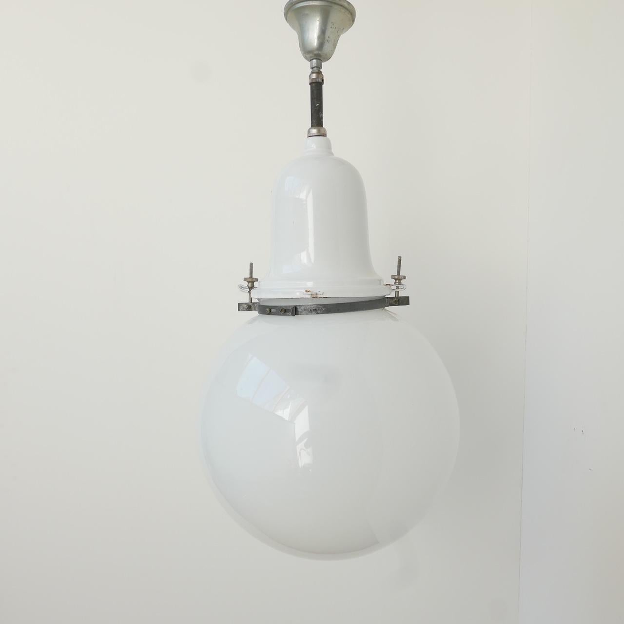 Early 20th Century Industrial Opaline Pendant Light 3