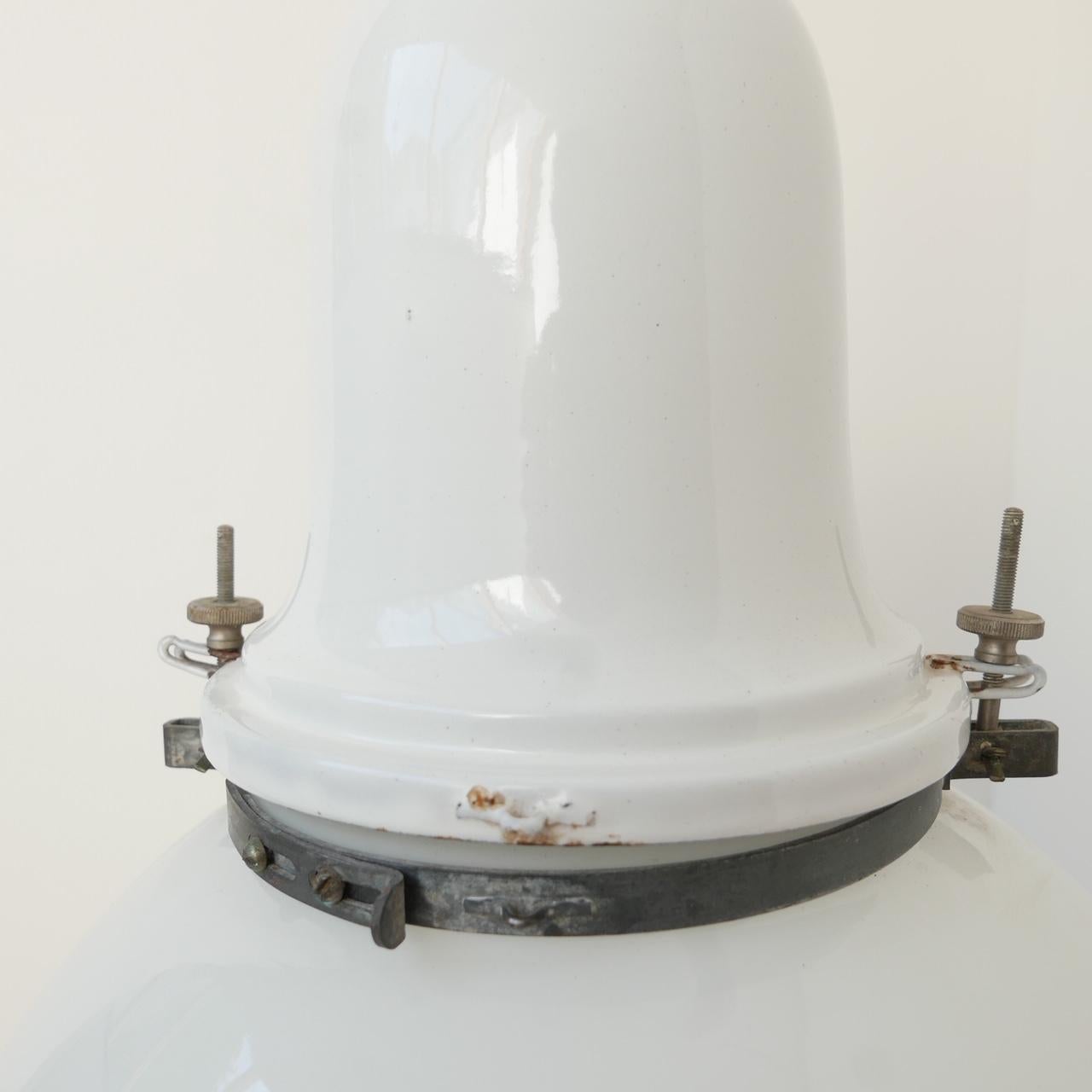 Early 20th Century Industrial Opaline Pendant Light 4