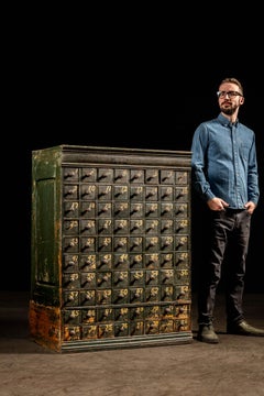 Early 20th Century Industrial Parts Cabinet in Green