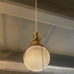 Early 20th Century Industrial Prismatic Holophane Glass Globe Pendant