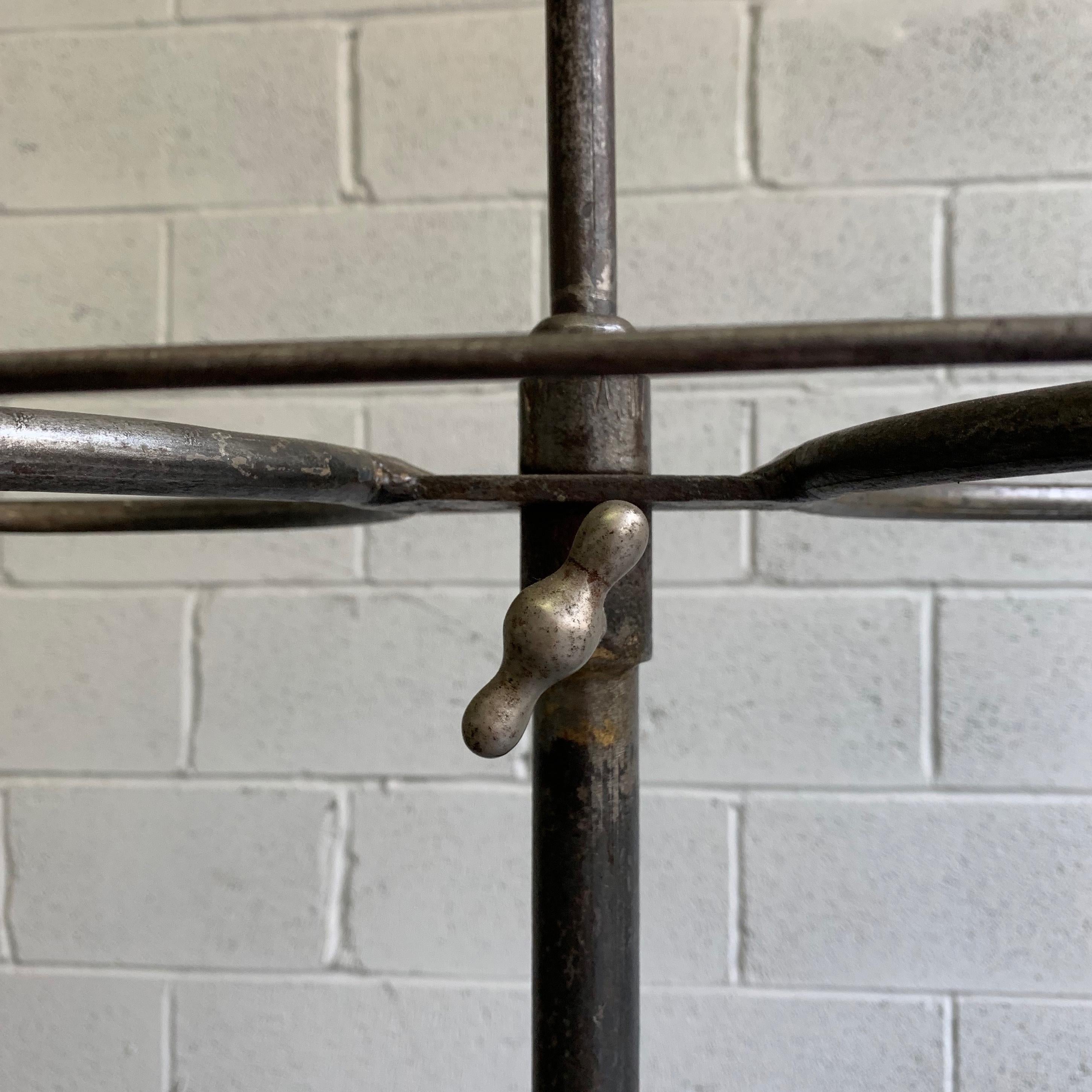 Early 20th Century Industrial Rolling Brushed Steel Transfusion Rack For Sale 1