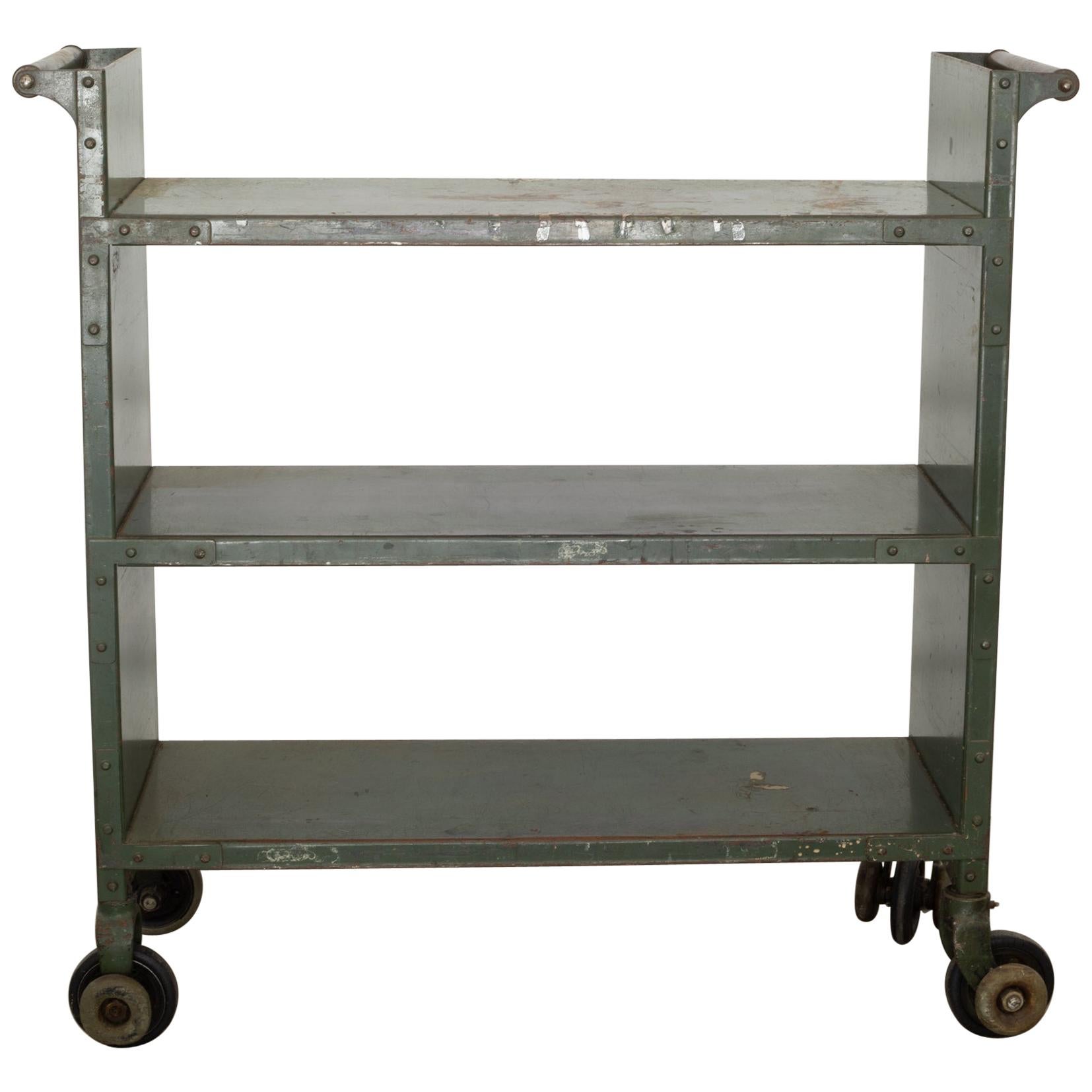 Early 20th Century Industrial Rolling Library Cart, circa 1900-1930