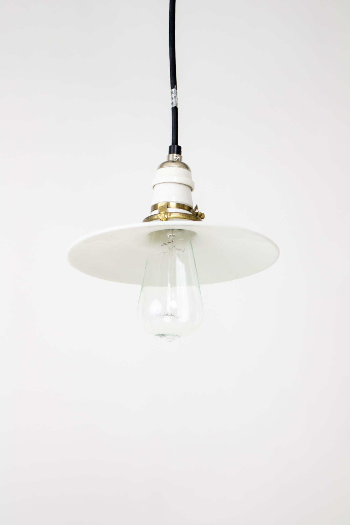 American Early 20th Century Industrial White Disk Pendant For Sale