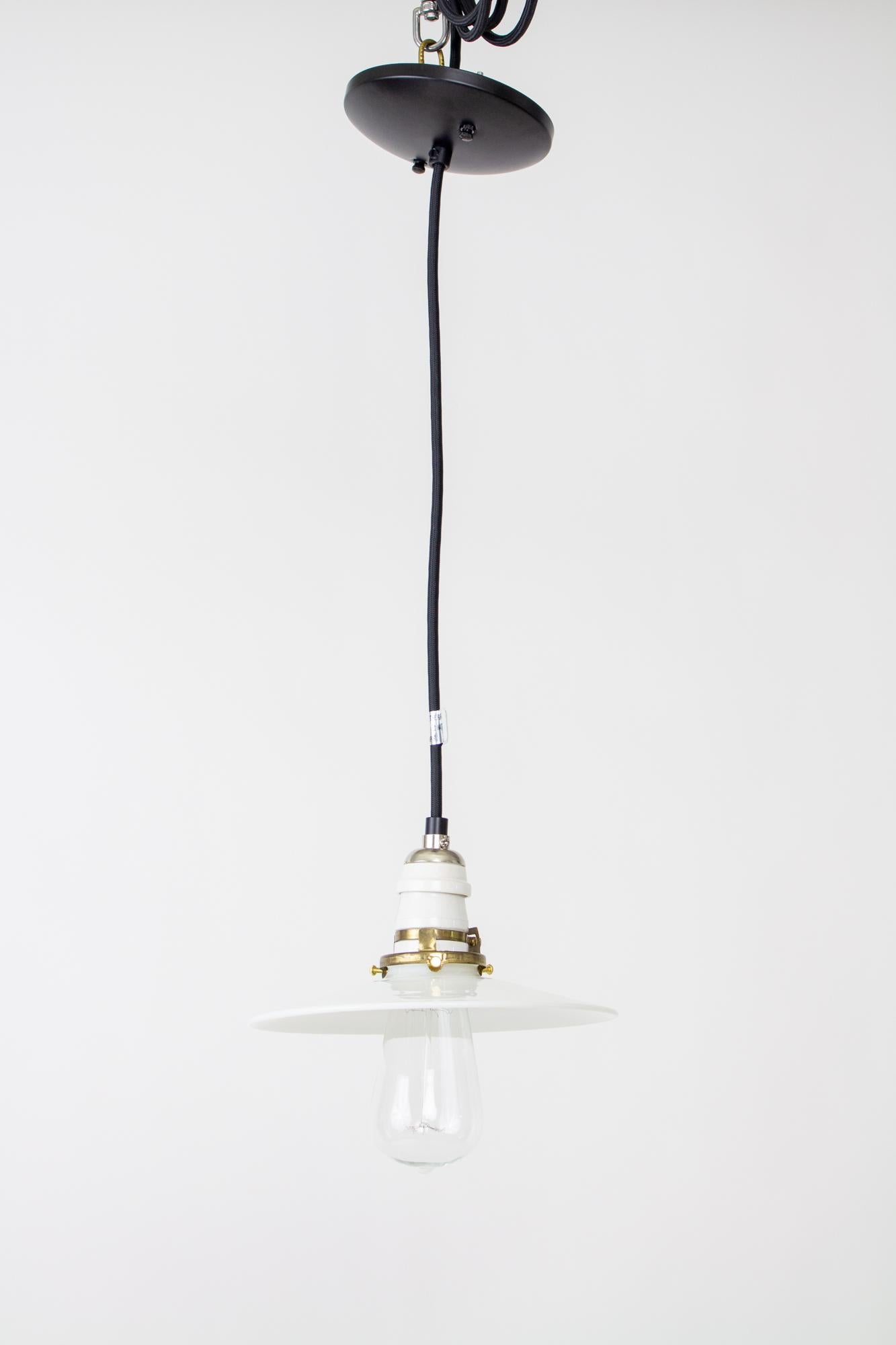Early 20th Century Industrial White Disk Pendant In Good Condition For Sale In Canton, MA