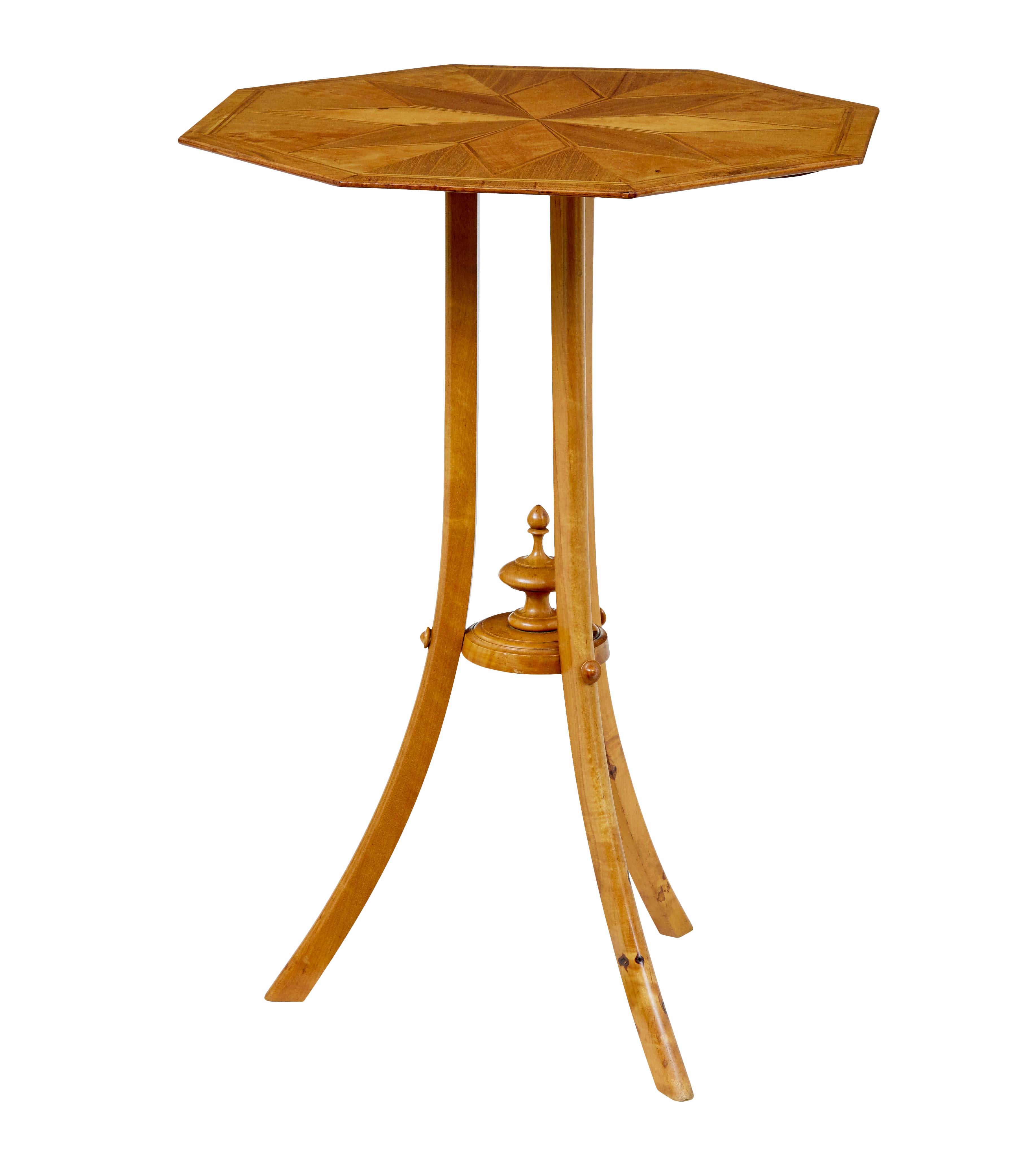 Aesthetic Movement Early 20th century inlaid birch octagonal occasional table For Sale