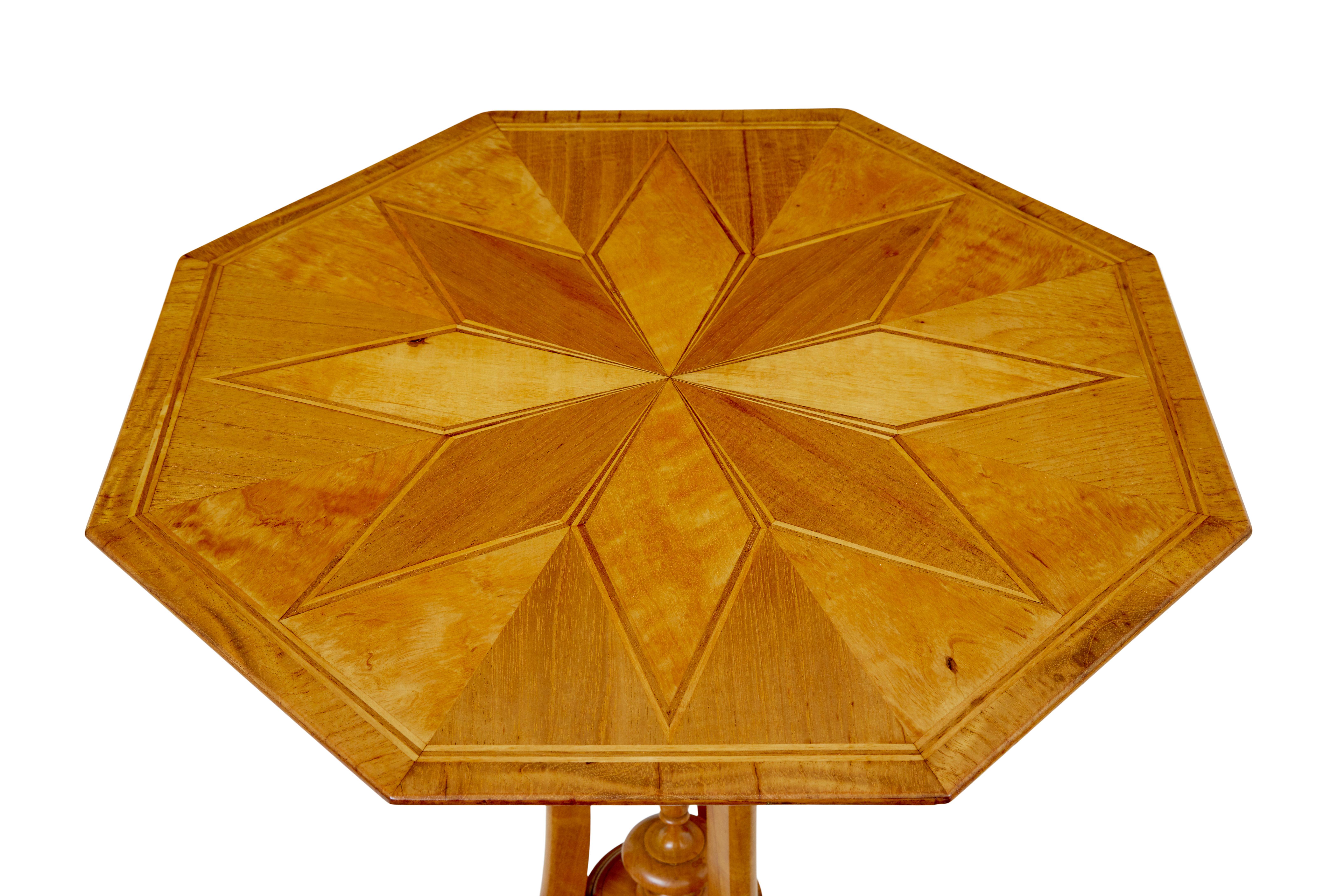 Swedish Early 20th century inlaid birch octagonal occasional table For Sale